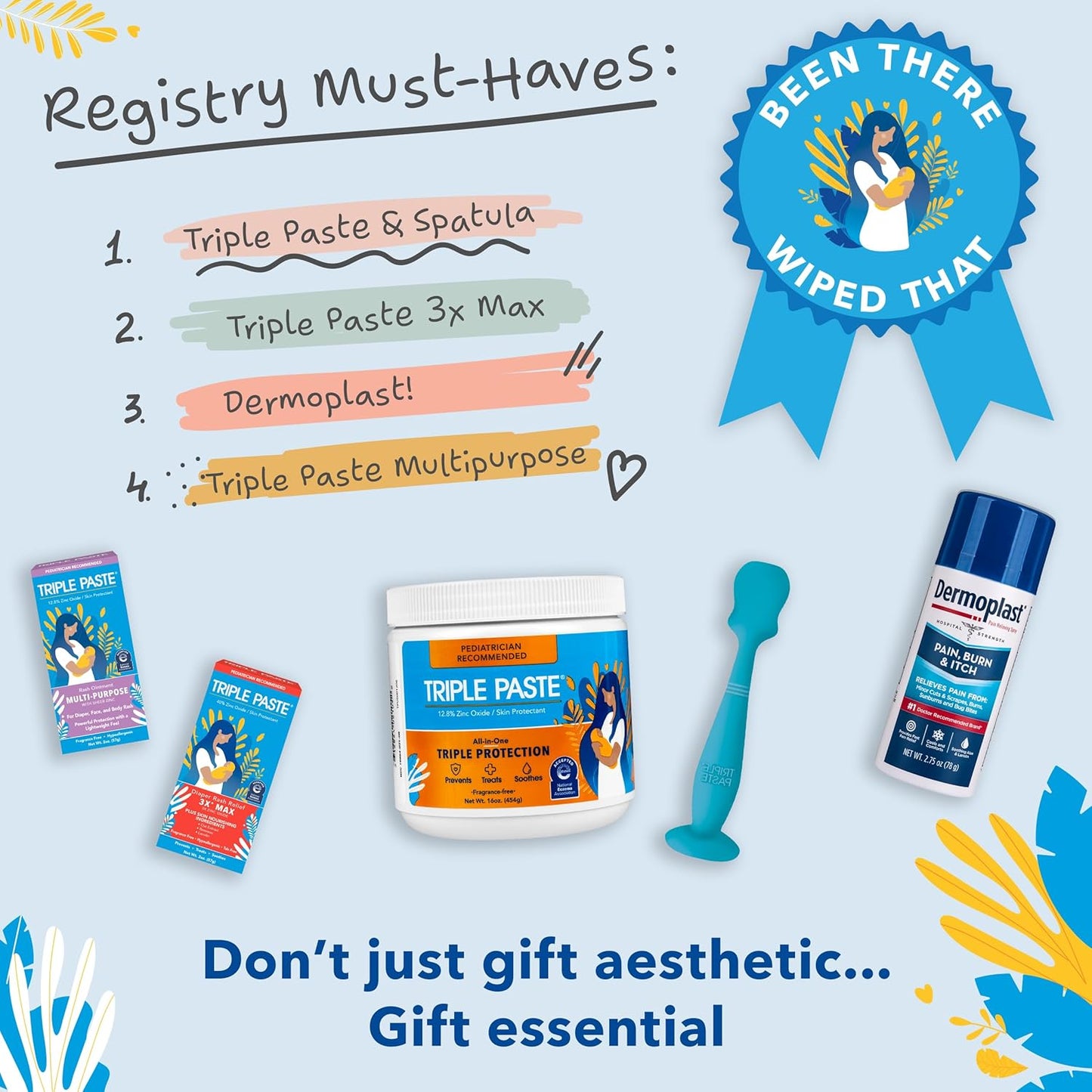 Triple Paste Diaper Rash Cream and Spatula Bundle - 16 oz Zinc Oxide Ointment and Spatula Treatment, Soothe and Prevent Rash with a Pediatrician-Recommended Hypoallergenic Formula