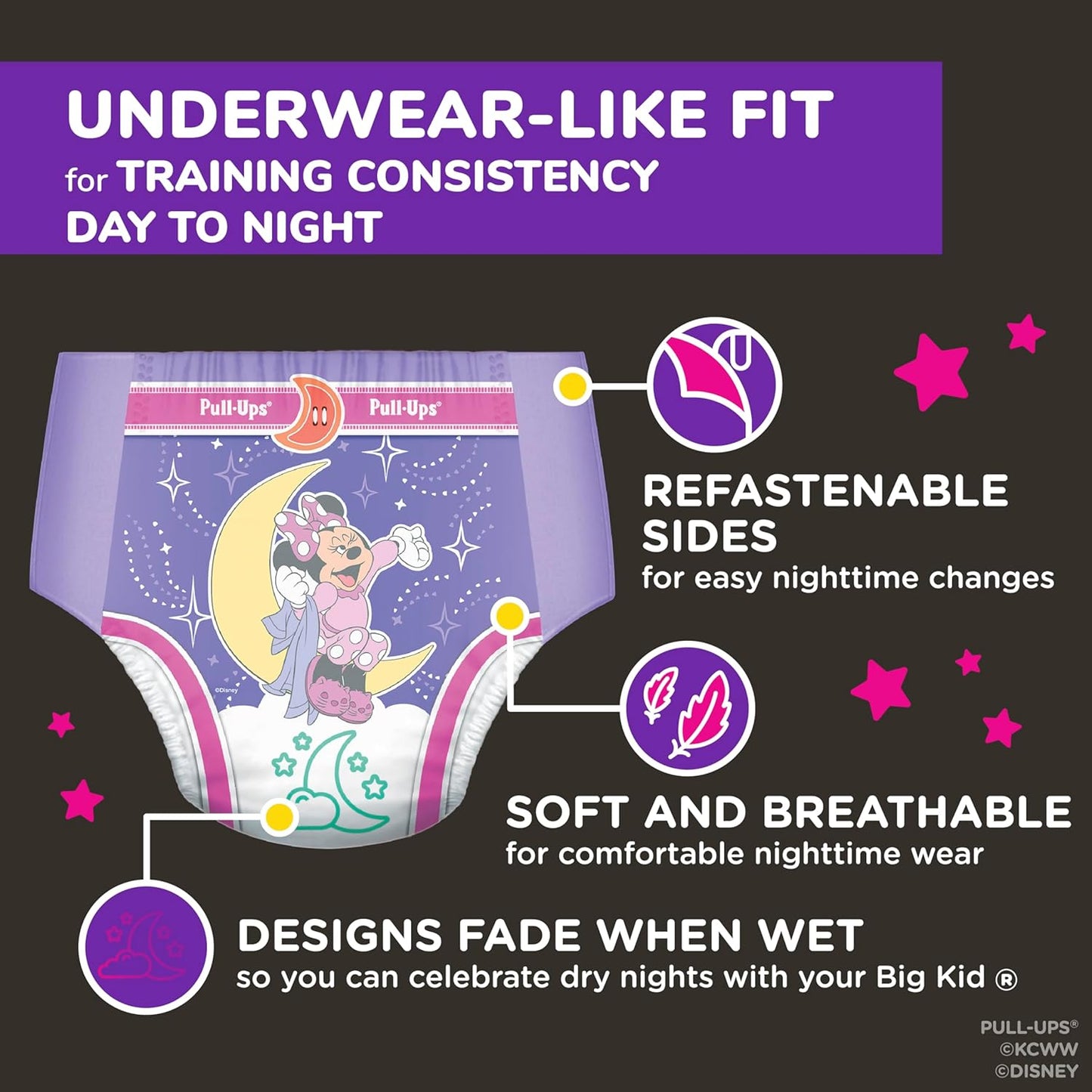 Pull-Ups Girls' Nighttime Potty Training Pants, Training Underwear, 2T-3T (16-34 lbs), 68 Ct, Packaging May Vary