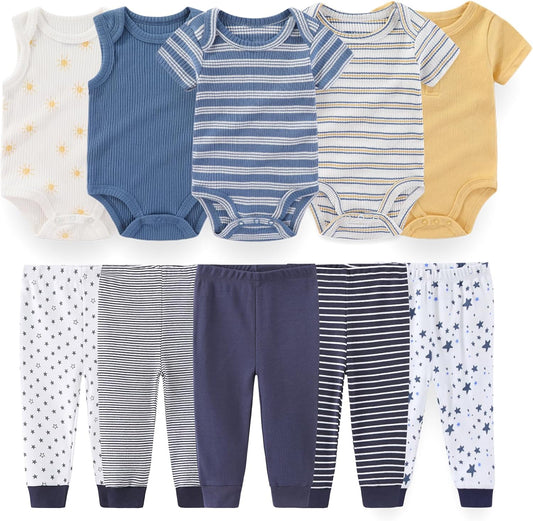 Baby Boy Girl 10 Piece Combined Type Clothing Set Cotton Baby Bodysuits and Pants Set Home Outdoor Infant Clothes