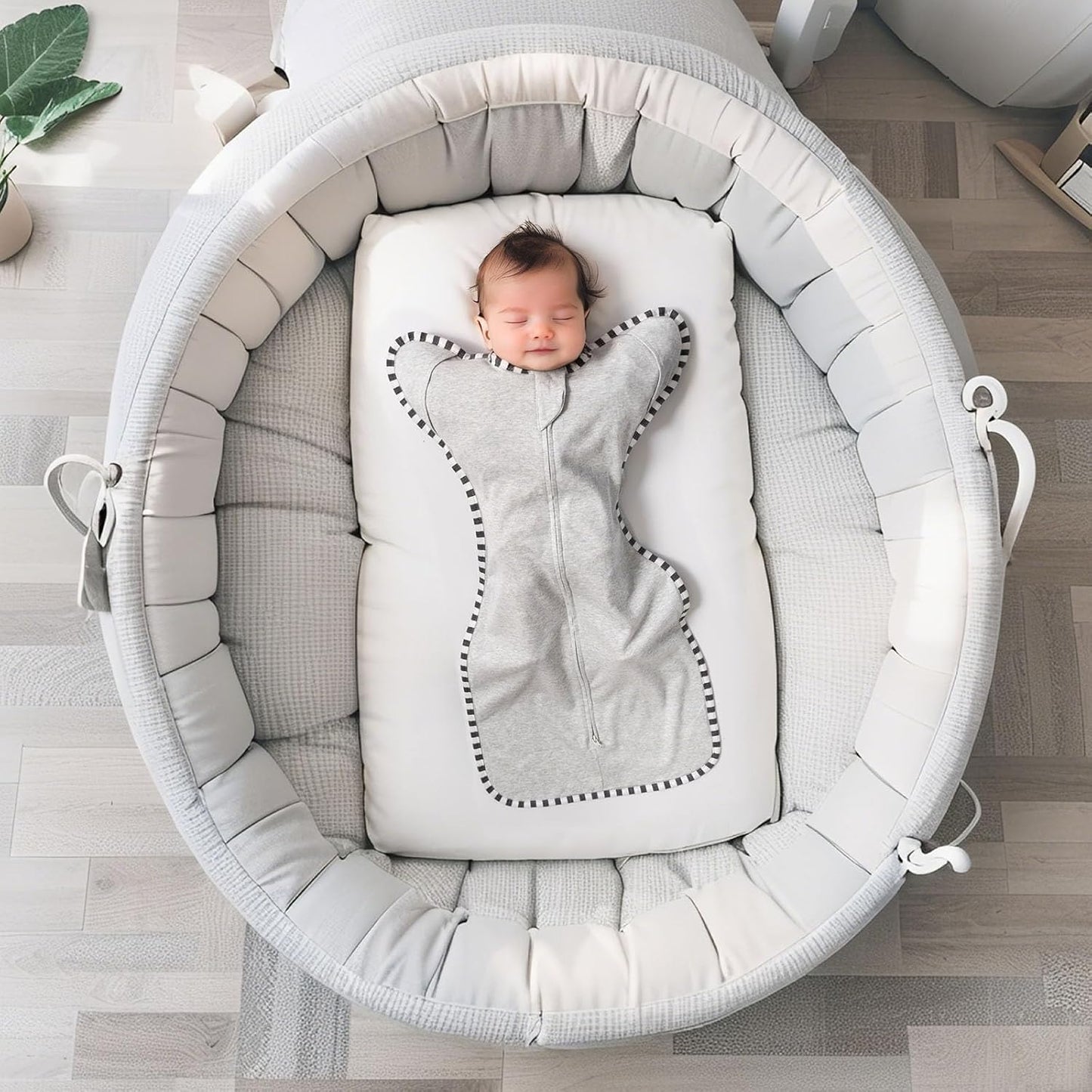 Transition Swaddle, 2 Pack 100% Cotton Baby Sleep Sack, 2-Way Zipper Infant Arm Up Swaddle for Newborn Baby Boys Girls (Light Green + Light Grey, M(3-6 Months))