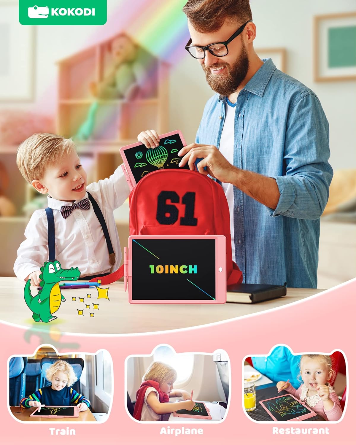 KOKODI LCD Writing Tablet, Valentines Day Gifts for Kids,10 Inch Colorful Toddler Doodle Board Drawing Tablet, Erasable Reusable Electronic Drawing Pads, Educational and Learning Toy for Kids