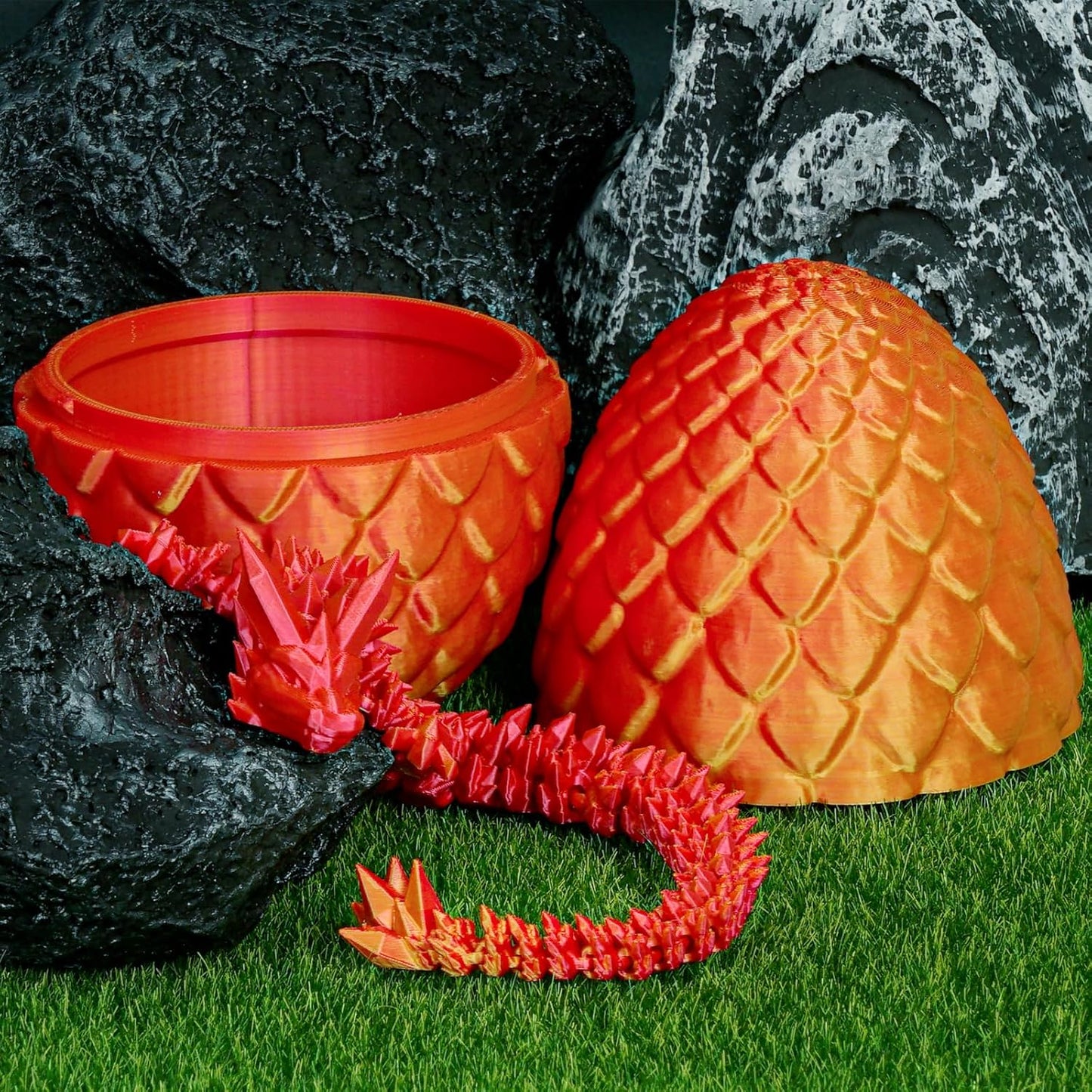 Dragon Eggs with Dragon Inside, 3D Printed Surprise Funny Gifts for Kids, Boys, Girls, Articulated Dragon Fidget Toys for Adults, Executive Desk Toys Office Room Decor (Orange Red)