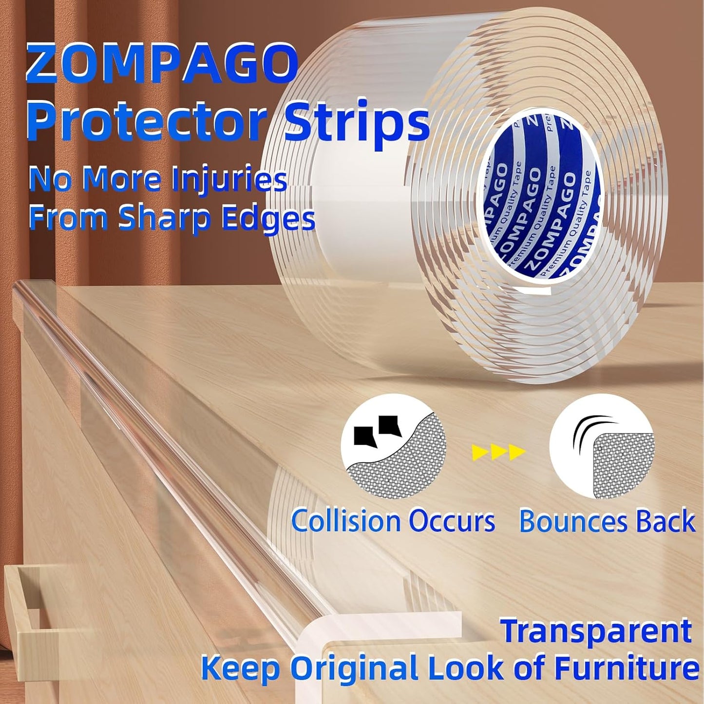 Clear Soft Corner Protectors for Furniture Strip,0.8in x9.84FT,2 Roll,Sharp Edge & Table Bumper,Window Edge,Wall Protector, Soft Corner Guards Safe for Proof,Table Corner Protectors in Family