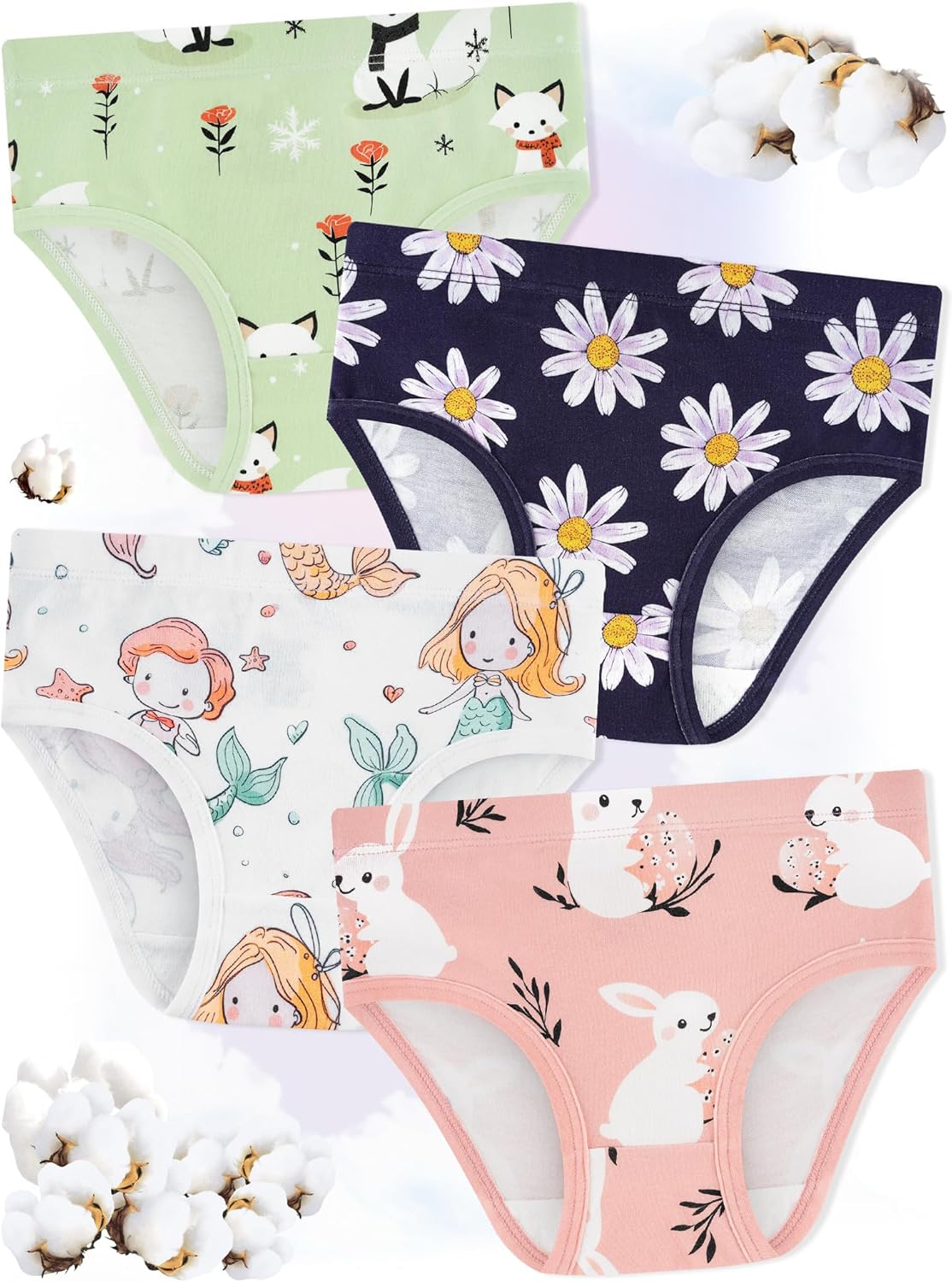 Girls' Underwear,Soft Cotton Tagless Panties for Toddlers' & Little Kids' Comfort,Breathable Briefs,8-Pack