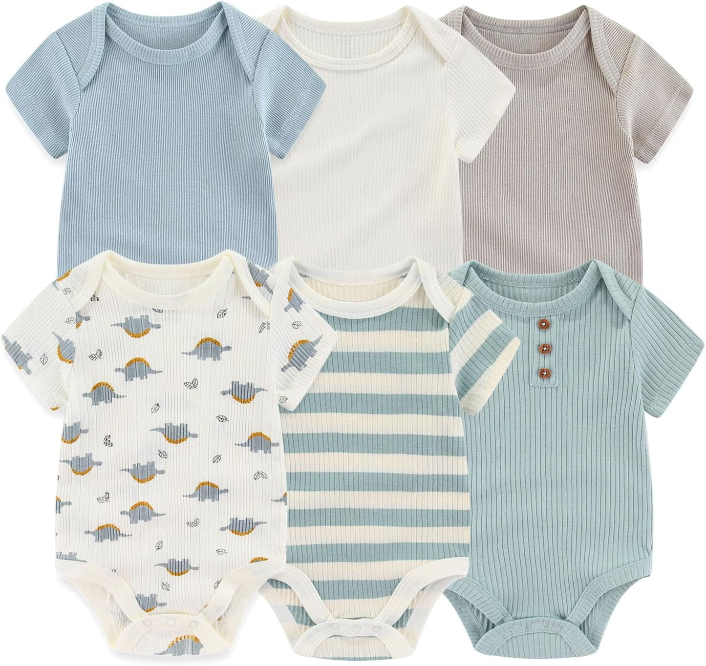 Baby Bodysuit 6 Pack Soft Mixed Ribbed Short Sleeve Romper Infant Boy Girl Clothes Set