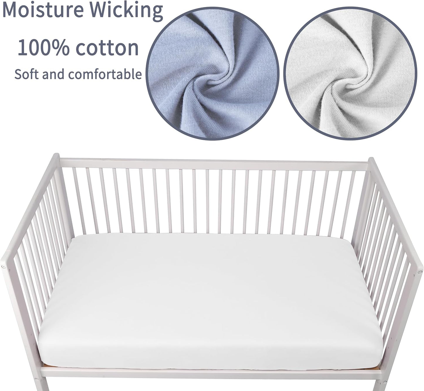 Crib Sheets for Boys Girls,100% Cotton Fitted Crib Sheet 2 Pack for Standard Crib and Toddler Mattress, Super Soft Breathable Baby Sheet 28x52x8in (White & Gray)