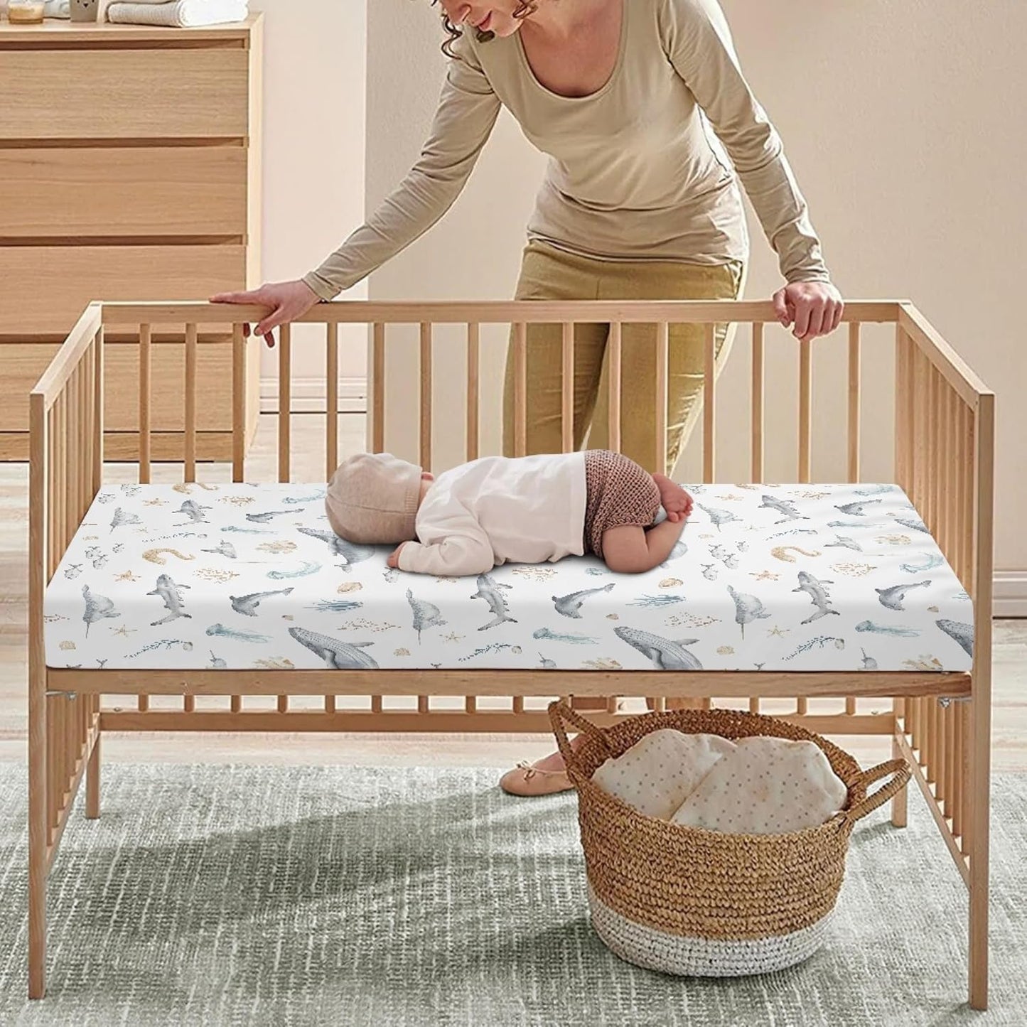 Underwater World Whale Fitted Crib Sheet Ocean Animals Baby Crib Sheet Fit Standard Crib and Toddler Mattress,Crib Mattress Sheets for Boys Girls 28"x52"