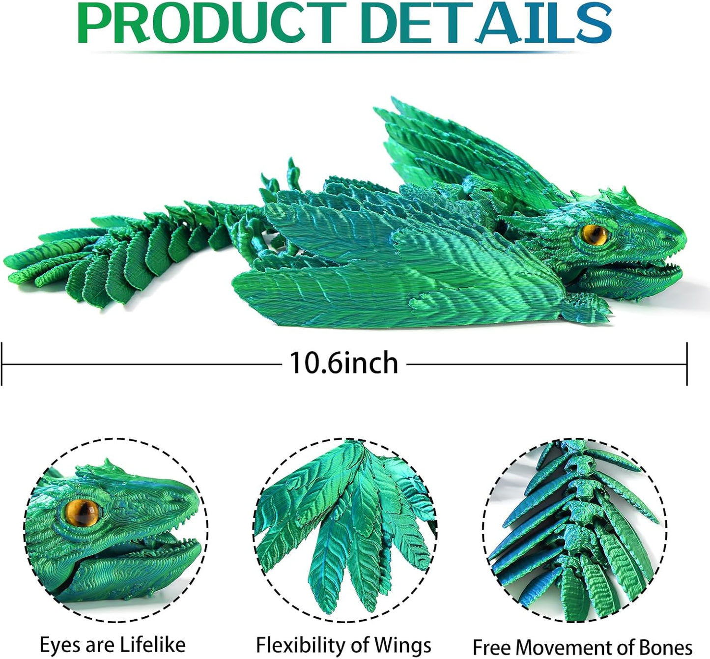 Feathered Wyvern Dragon，3D Printed Dragon with Wings，Articulated Dragon，Fidget Toy Surprise，Desktop Pet (Rainbow)