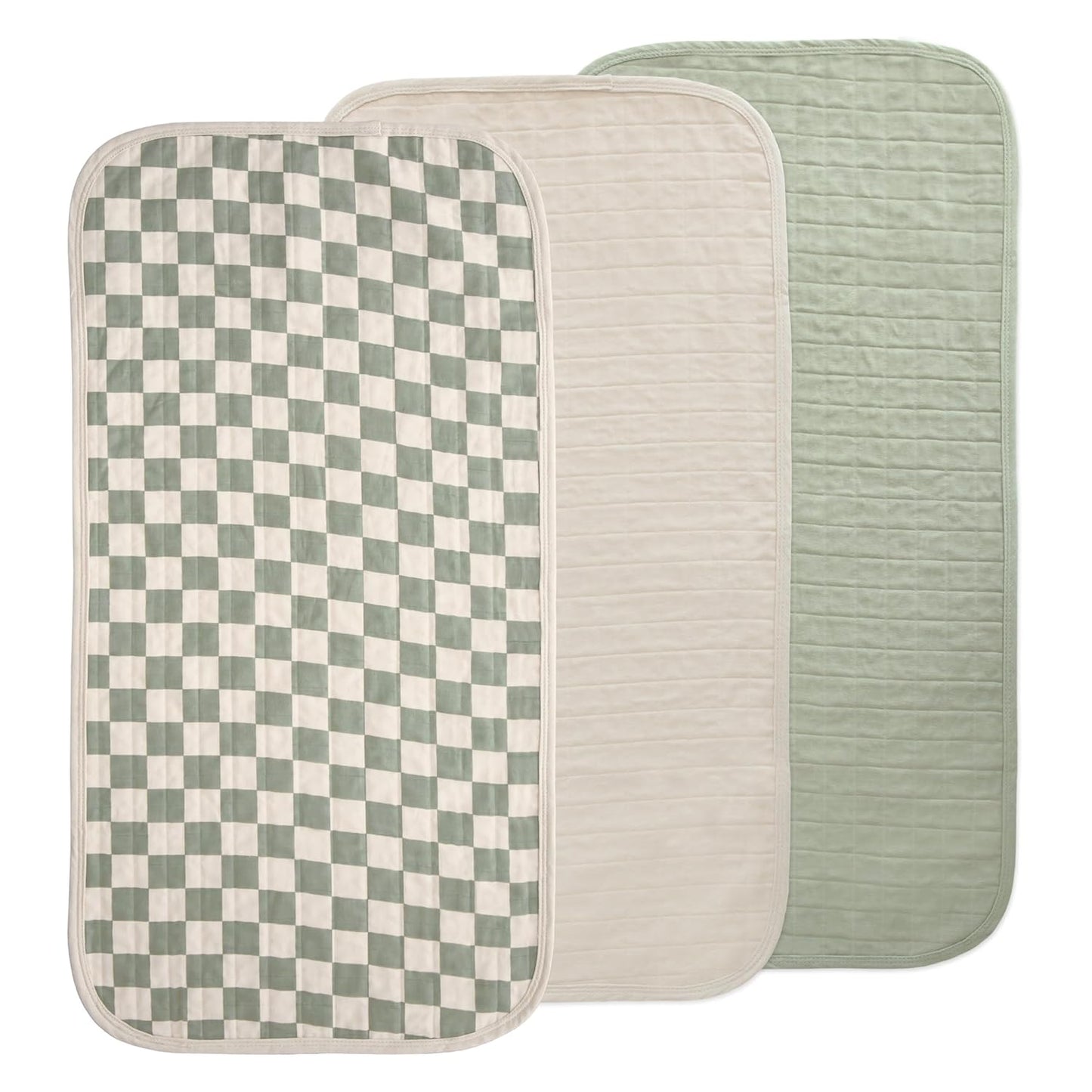 mushie Waterproof Changing Pad Liners | 100% Organic Cotton | Set of 3 (Olive Check Combo)