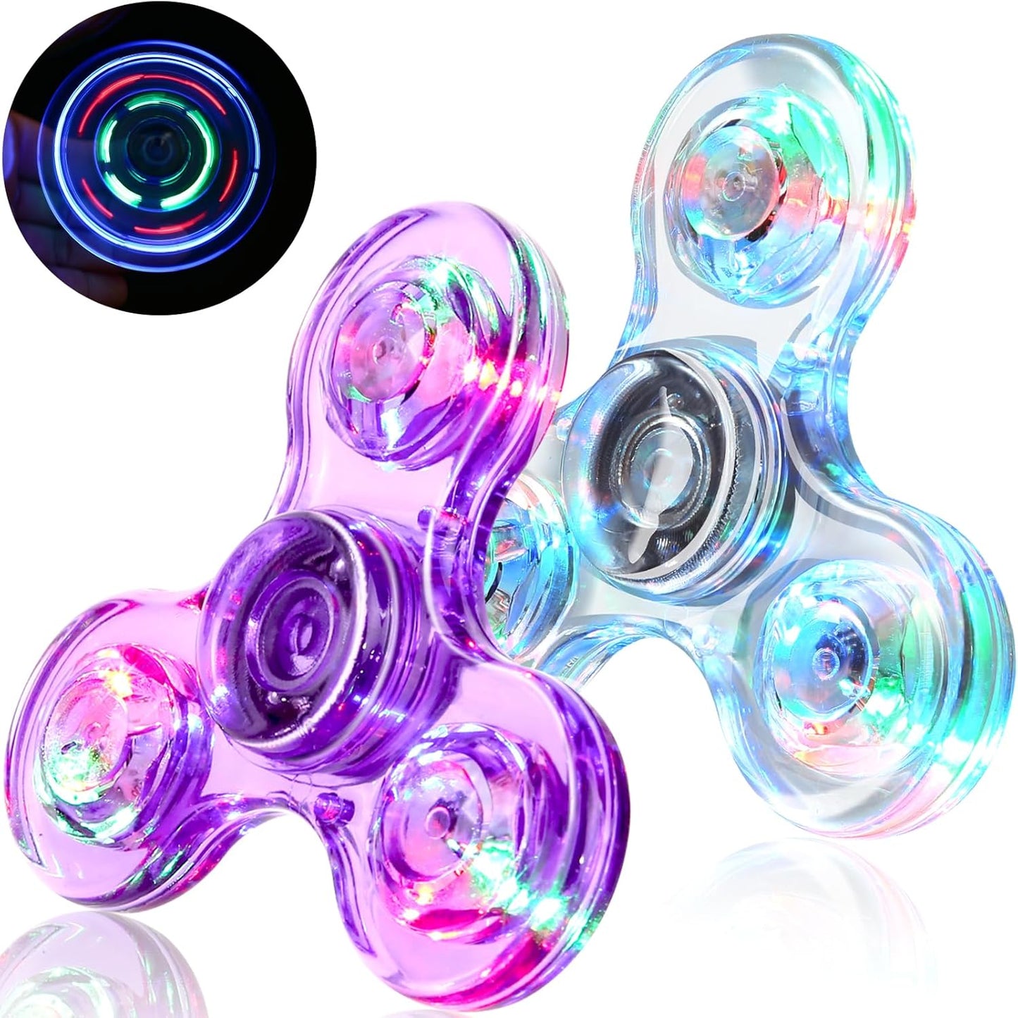 SCIONE 2Pack Fidget Spinners for Kids, LED Light up Sensory Fidget Toys for Kids Adults, Glow in The Dark Toys for Teens Boys Girls Halloween Classroom Prizes, ADHD Stress Anxiety Relief Fidgets