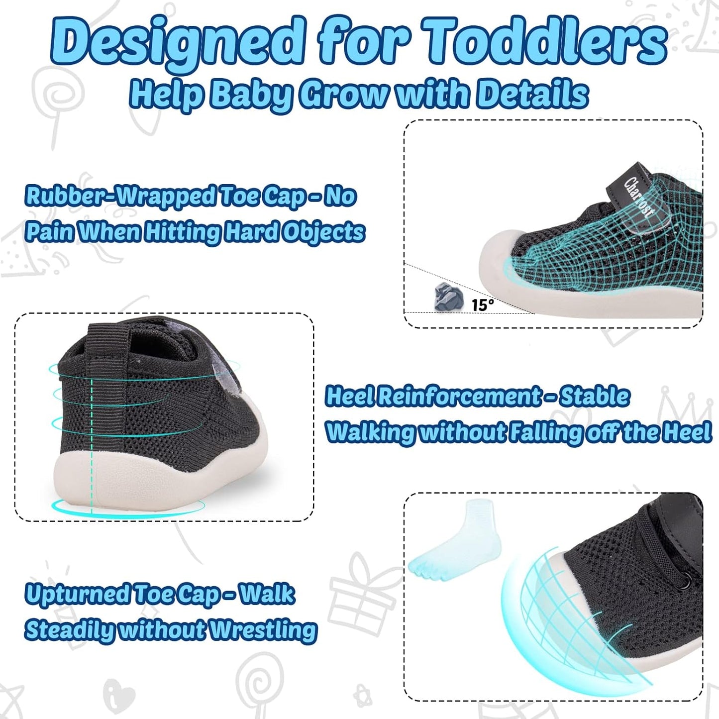 Baby First-Walking Shoes 1-4 Years Kid Shoes Trainers Toddler Infant Boys Girls Soft Sole Non Slip Cotton Canvas Mesh Breathable Lightweight TPR Material Slip-on Sneakers Outdoor