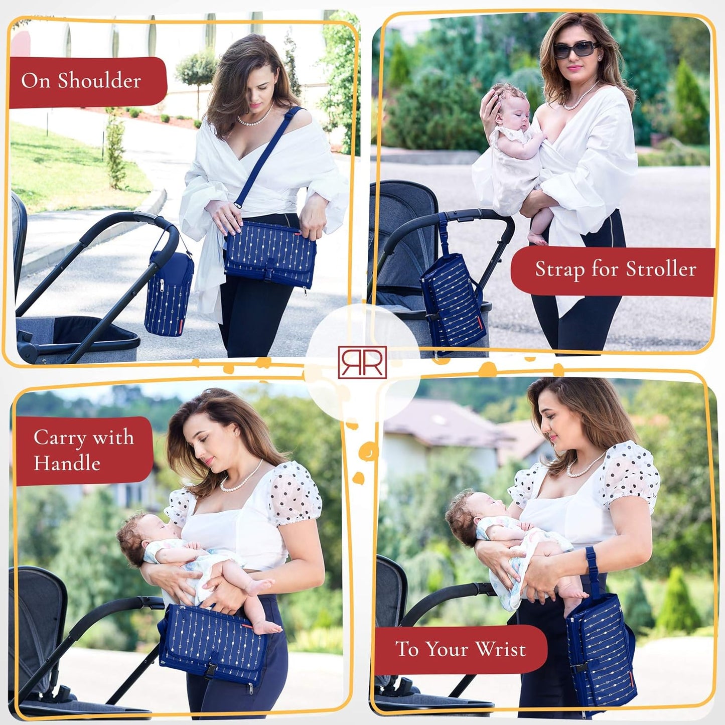 Portable Diaper Changing Pad Waterproof – B0NUS Insulated Baby Bottle Bag, 2-in-1 Diaper Clutch and Changing Mat, Wipe Clean Portable Changing Pad with Built-in Head Cushion (Dark Blue)