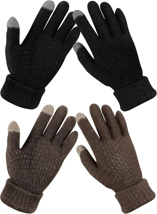 Geyoga 2 Pairs Women's Winter Touch Screen Gloves Soft Warm Fleece Lined Knit Elastic Cuff Winter Texting Gloves