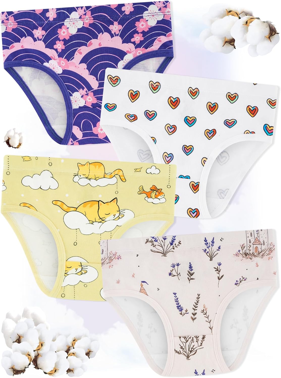 Girls' Underwear,Soft Cotton Tagless Panties for Toddlers' & Little Kids Comfort,Breathable Briefs,8-Pack