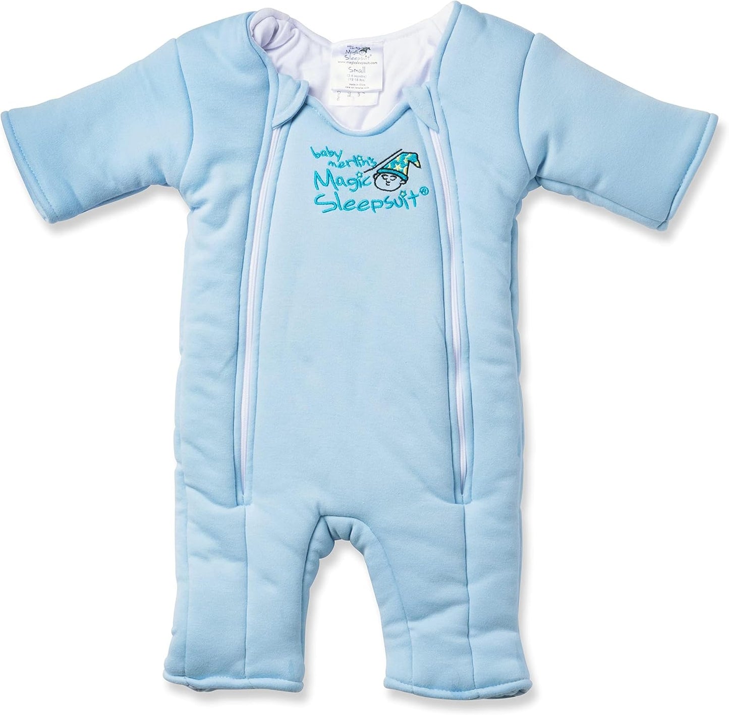 Magic Sleepsuit Baby Merlin's Bamboo/Cotton Baby Swaddle Transition Product - Soft and Cozy Design, Double Zipper for Easy Diaper Changes, Promotes Safe Sleep, 3-6 Months - Blue - Small 12-18lbs