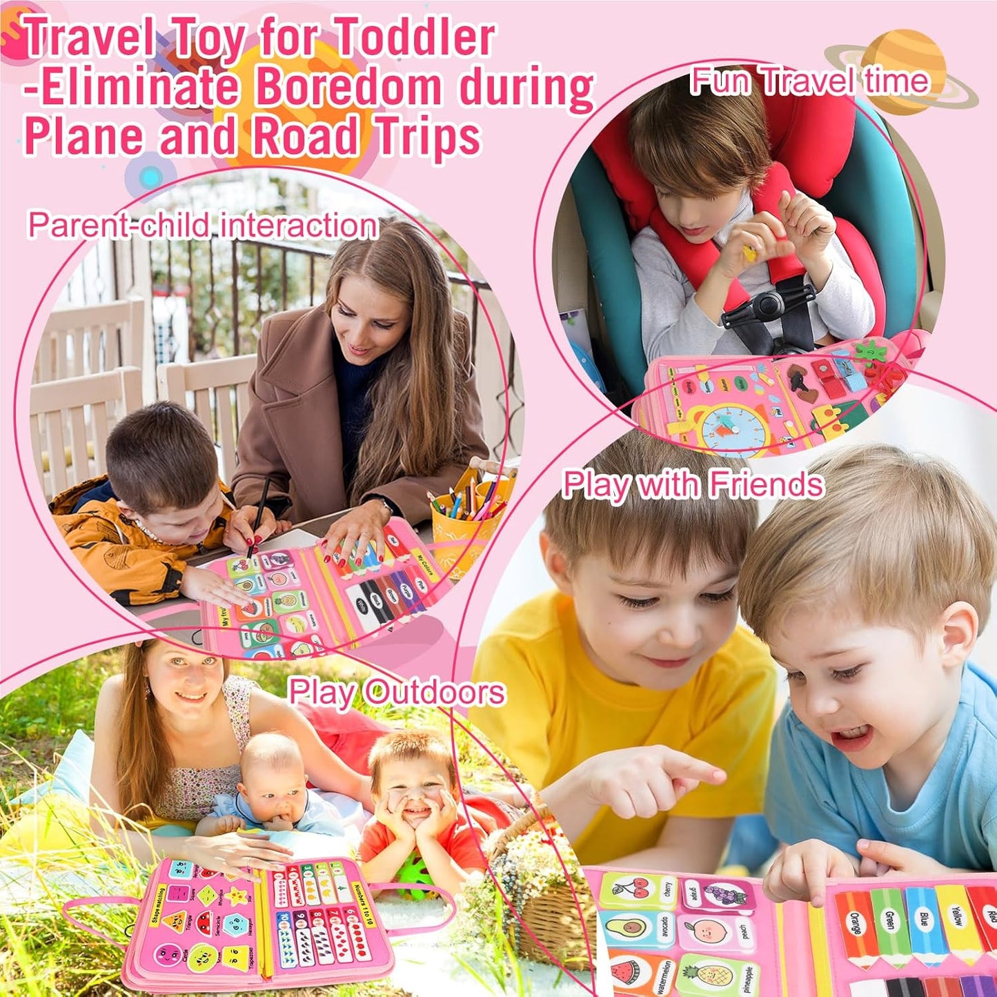 Montessori Busy Board - Ideal Busy Book Toddler Toys & Gifts for Boys & Girls, Toddler Travel Essential for Airplane & Car, Sensory Toys, Great for Baby Gifts for Girls
