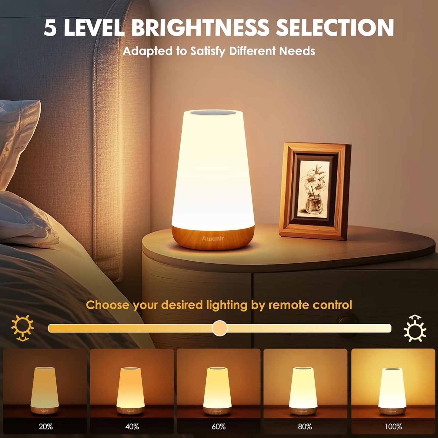 LED Night Light Bedside Lamp Touch and Remote Control Dimmable Tabletop 13 RGB Colors Changing 5 Brightness Adjustable Rechargeable Portable Lamp for Baby Kids Nursery Bedroom Bathroom Outdoor Camping