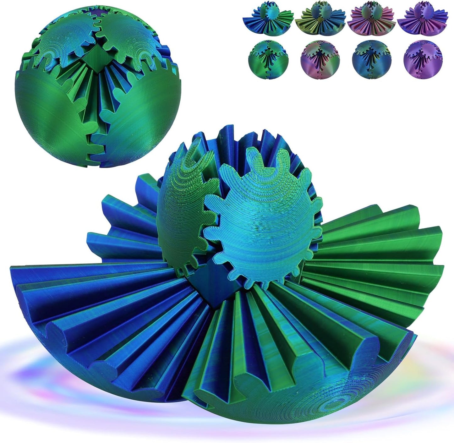 4-inch Larger 3D Printed Gear Ball - Marvellous Design Gear Sphere, Already Assembled 360° Rotatable Gearsphere, Steampunk Whirling Wonder Fidget for Stress and Anxiety Relief (Blue Green)