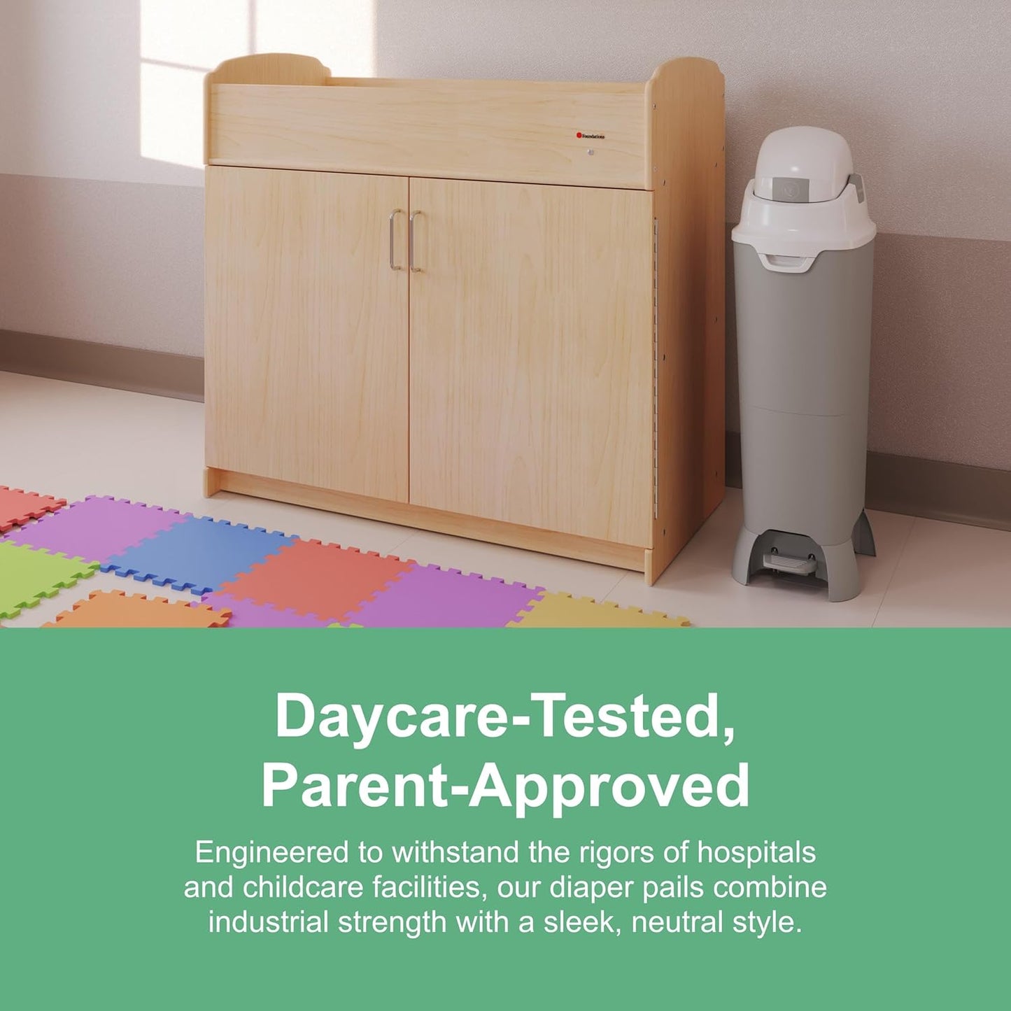 Foundations Hands Free Tall Diaper Pail with Airtight Lid - Durable & Odorless Diaper Disposal, Large Capacity, Holds up to 60 Newborn Diapers, Refill with Any Bags - Gray