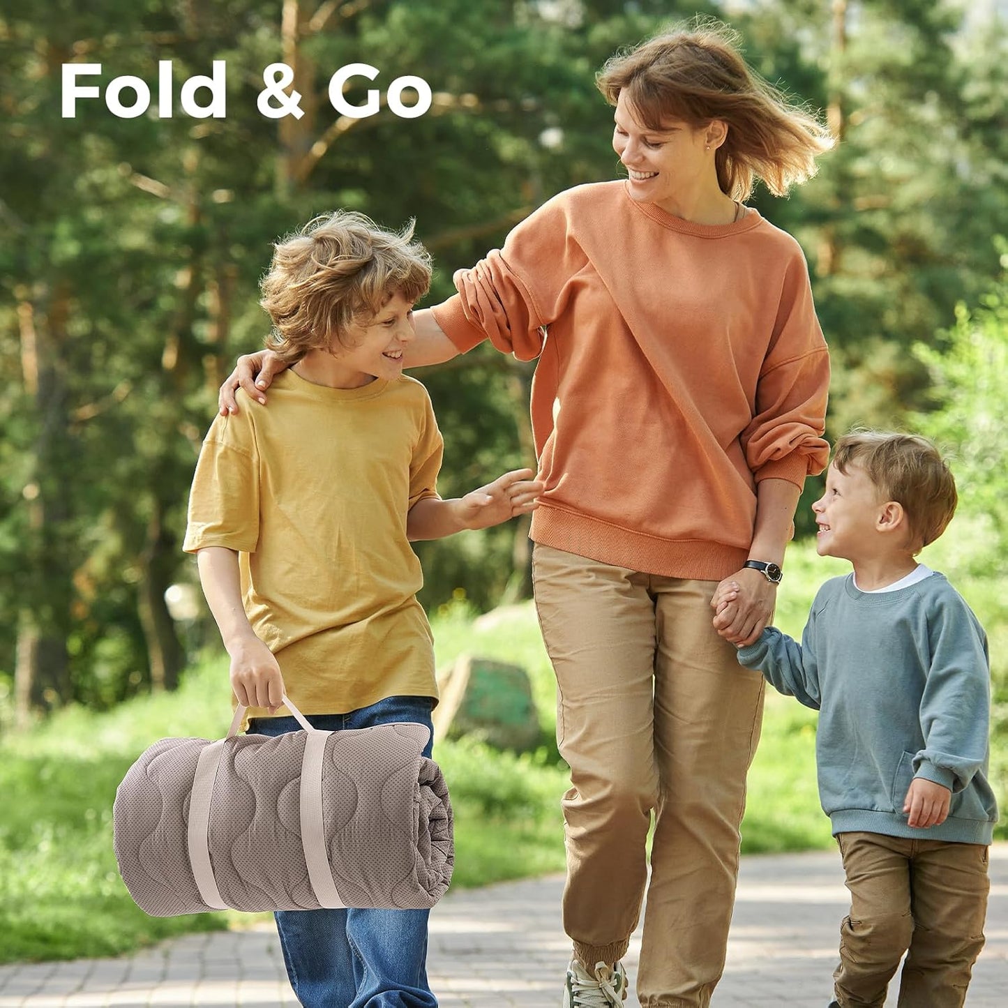 Momcozy Baby Play Mat for Floor, 50x50 Thickened Playpen Mat, Playmate for Baby Tummy Time, Waterproof & Non-Slip, Foldable Outdoor Mat with Carrying Handle, Forest World