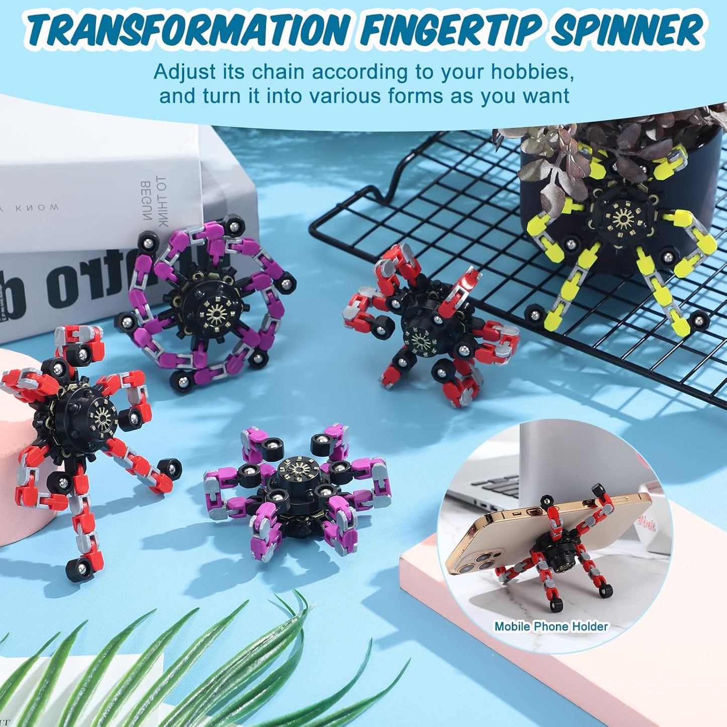Zhanmai Transformable Fidget Spinners Fidget Toys for Kids and Adults Stress Relief Sensory Toys Transformable Chain Robot Fingertip Gyros for ADHD Autism for Kids Gifts(64 Pack)