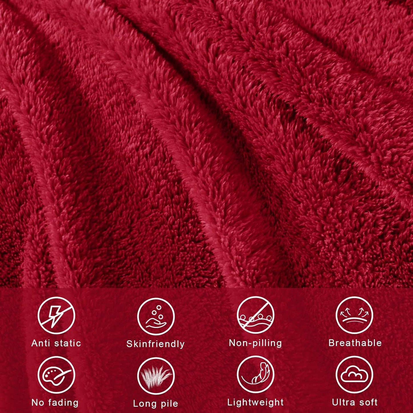 Exclusivo Mezcla Soft Fleece Throw Blanket for Couch, Super Soft Velvet Plush Bed Blanket, Fuzzy Cozy and Warm for All Seasons, 50x60 Inches, Deep Red