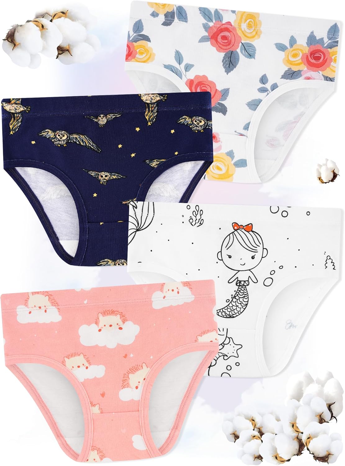 Girls' Underwear,Soft Cotton Tagless Panties for Toddlers' & Little Kids Comfort,Breathable Briefs,8-Pack