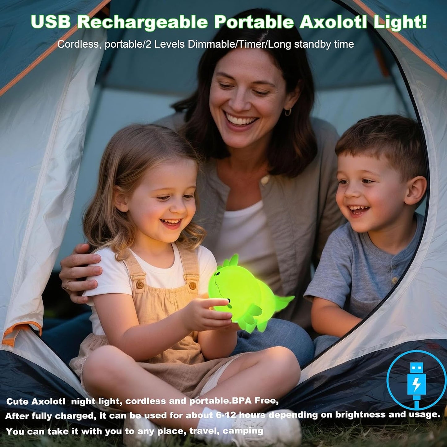 HAPPYBAG Axolotl Night Light,Cute Axolotl lamp Gifts for Kids,Dimmable Silicone Animal Nursery Night Light,Kawaii Rechargeable Bedside Touch Lamp,Baby Room Decor Axolotl Light