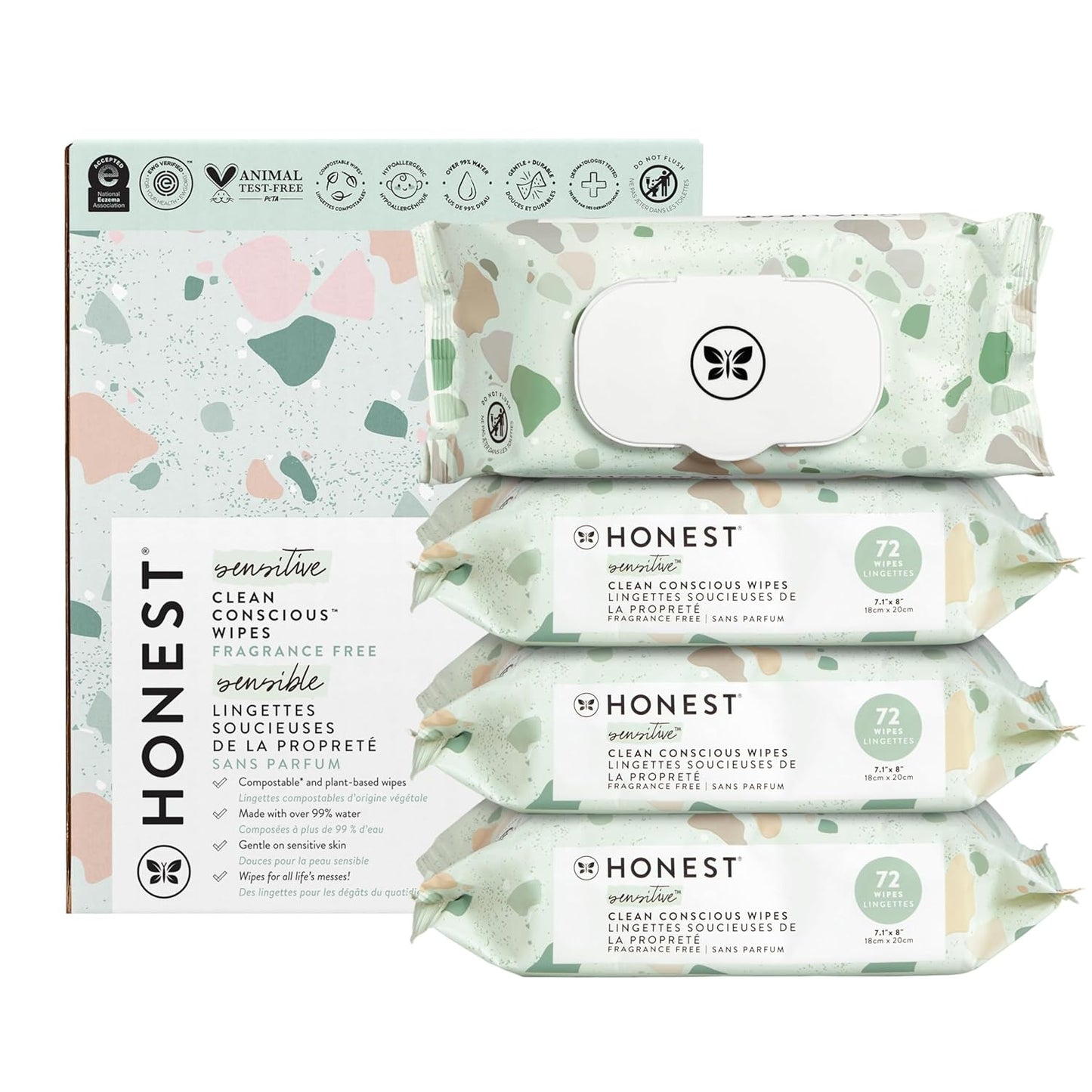 The Honest Company Clean Conscious Multi-Use Wipes | Hypoallergenic + Unscented for Sensitive Skin | Over 99% Water, Compostable, Plant Based, Baby Wipes | Geo Mood, 288 Count