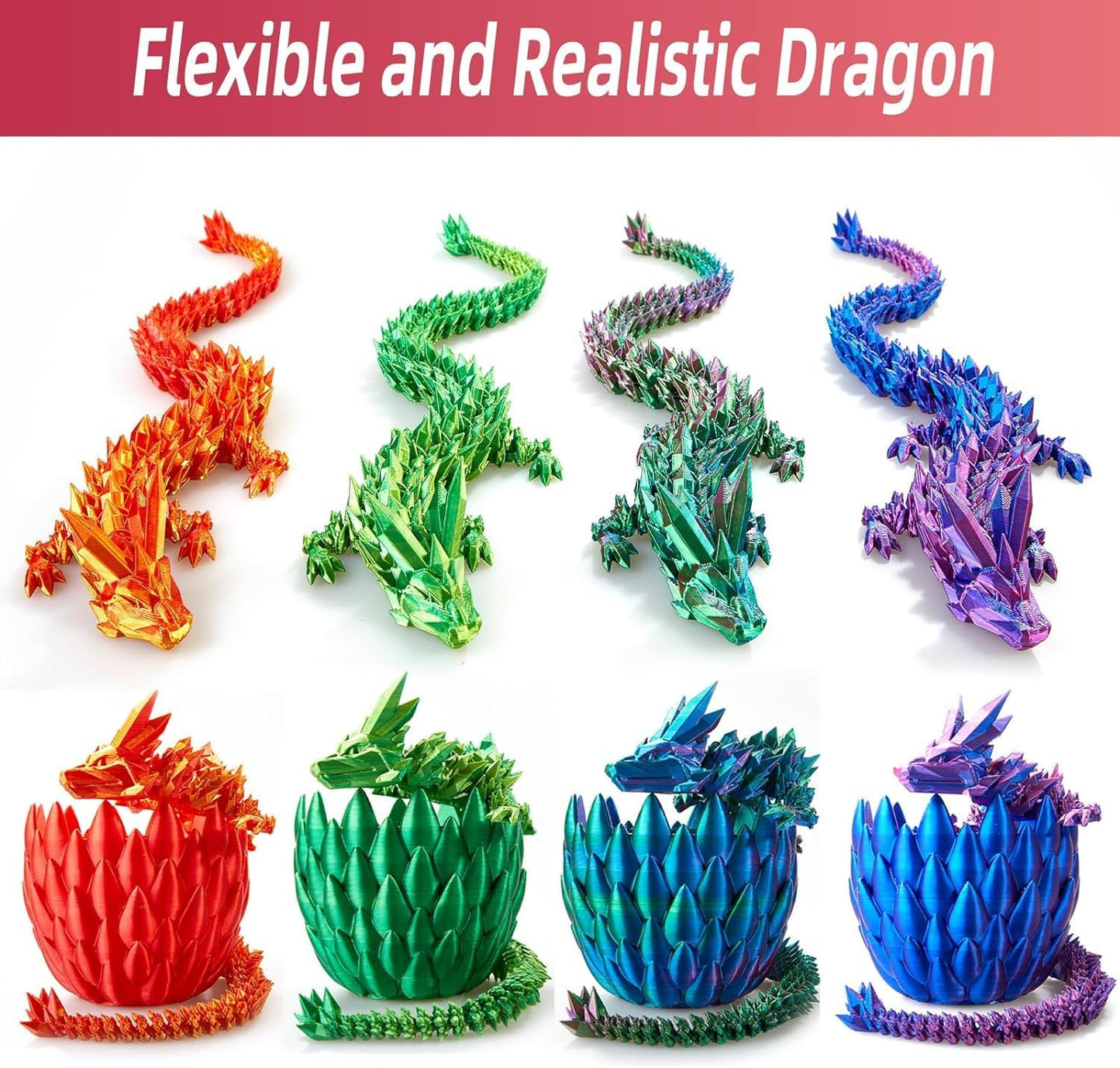 3D Printed Dragon Egg, 15Inch Crystal Dragon in Dragon Egg,Surprise Egg,Articulated Dragon,Fidget Toys for Executive Home Office Decor,Toys for Kids Gifts