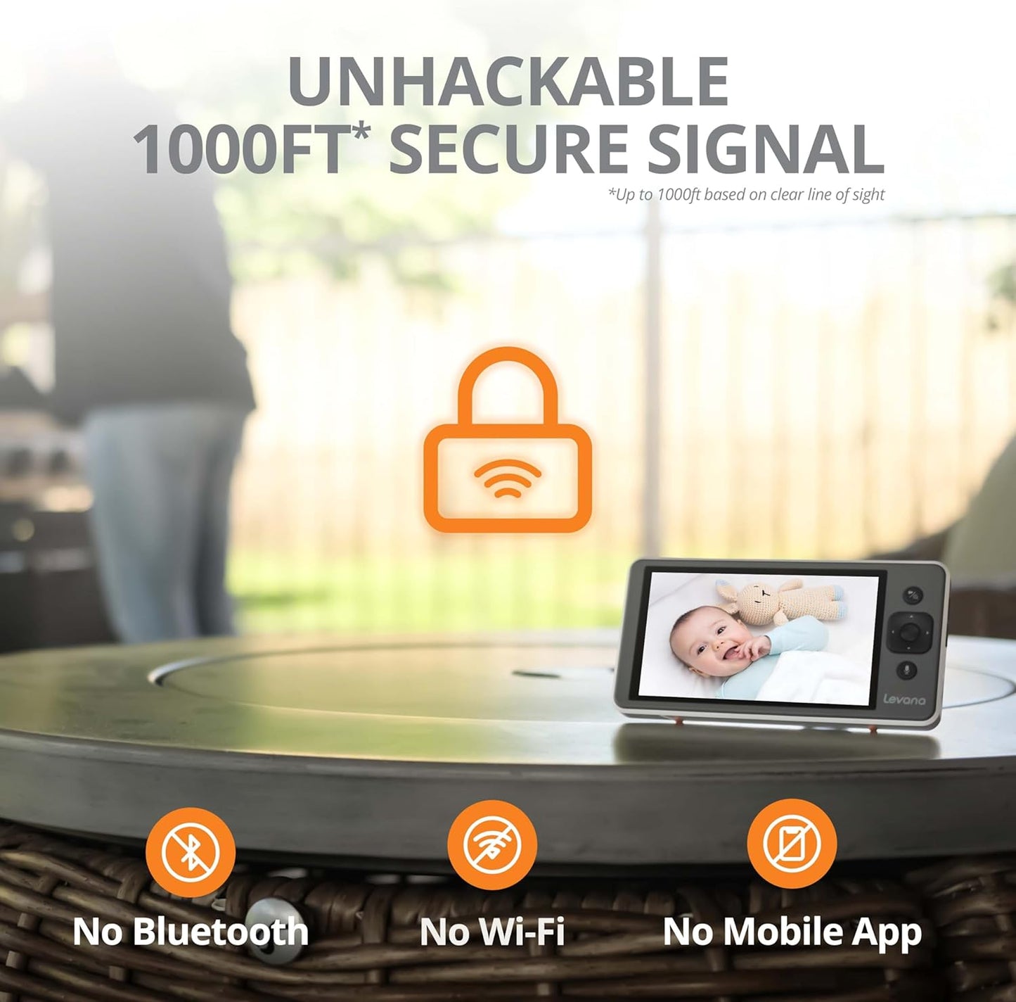 Levana Ella Video Baby Monitor, 5'' 720P Screen, PTZ Camera, 4 Days Battery Life, 3800mAh Battery, Night Vision, Two-Way Talk, No WiFi, 1000ft. Long Range Baby Monitor with Premium Carrying Case