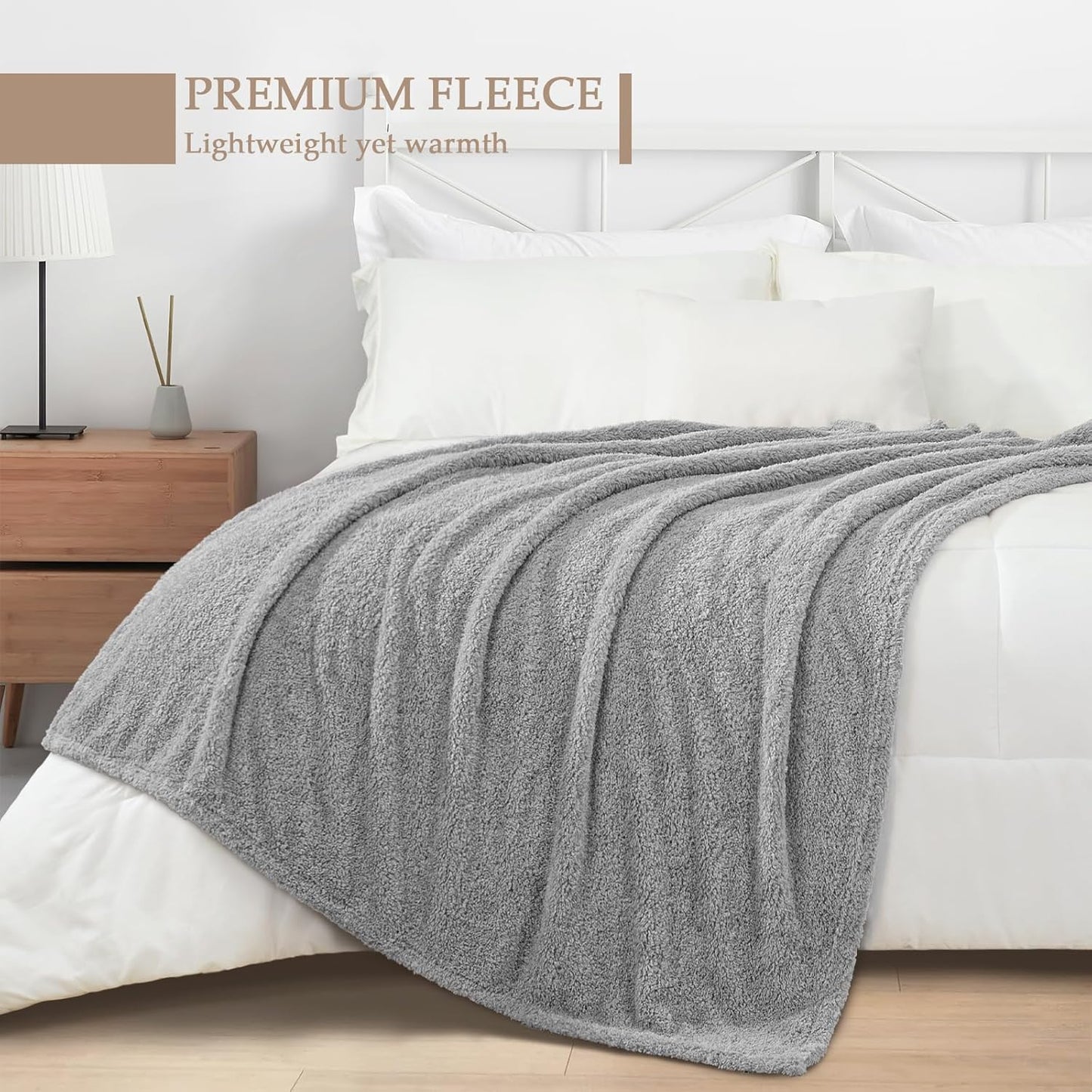 Exclusivo Mezcla Fleece Blanket for Couch, Soft and Cozy Queen Blankets for Women Men Girls Kids, Suitable for All Seasons, Light Grey, 90x90 Inches