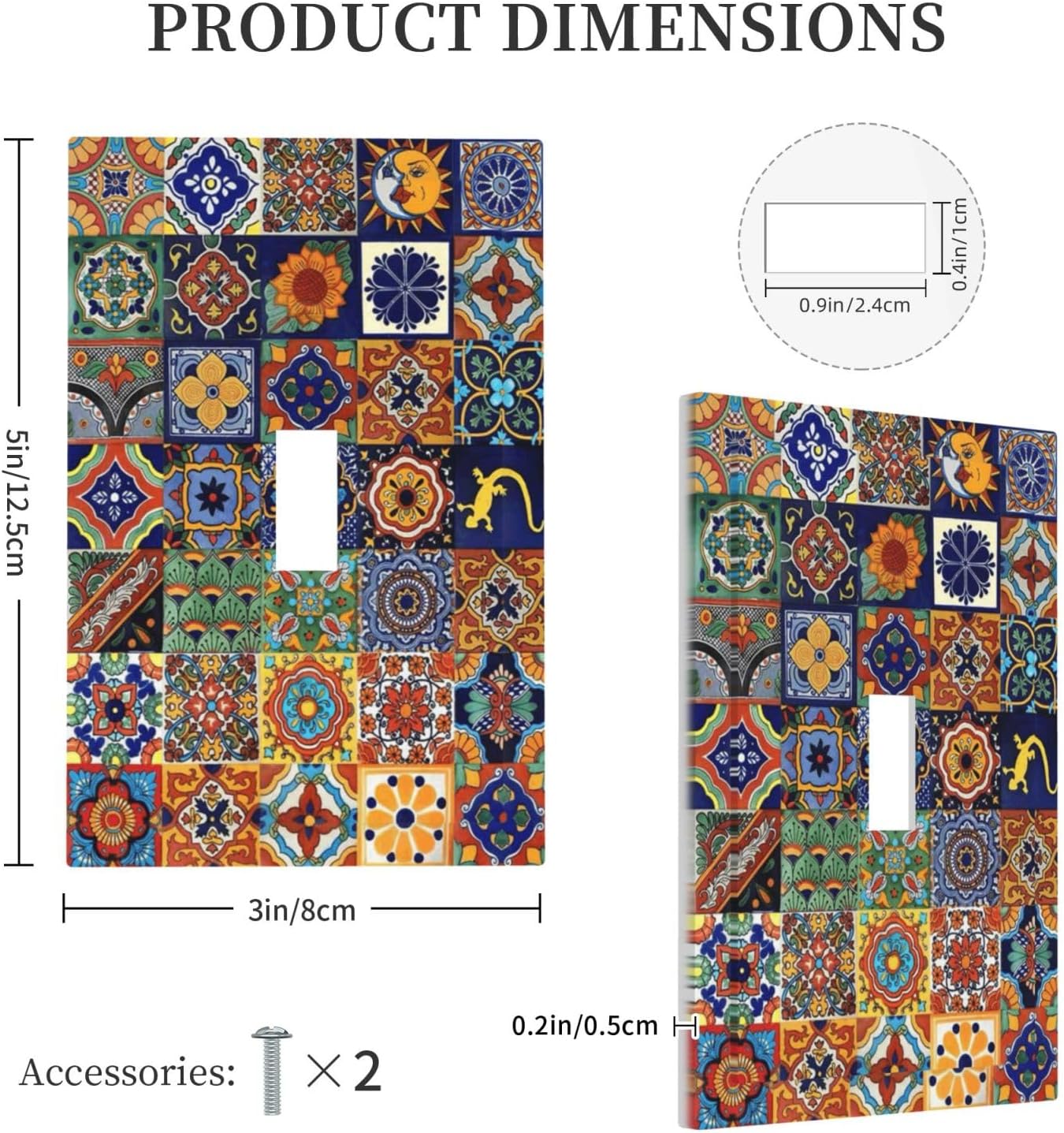 Talavera Mexican Tiles Traditional Color Decoration Print Decorative Light Switch Cover 1 Gang Single Toggle Device Electrical Faceplate Switchplates Decorator Outlet Wall Plate for Kitchen Bathroom