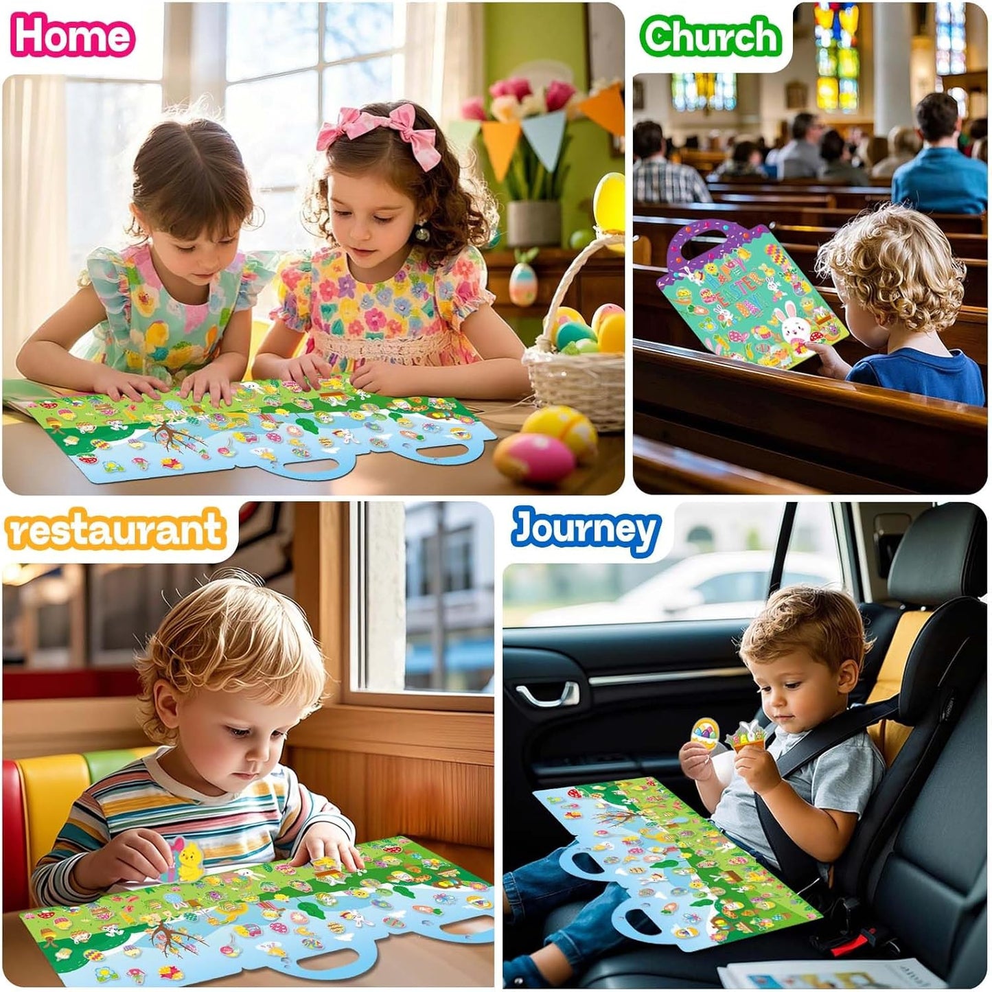 Easter Reusable Sticker Books for Toddlers 1-3, Easter Stickers for Kids, Sticker Book for Toddlers 2-4 Years, Easters Gifts Toys for Kids Girls Boys