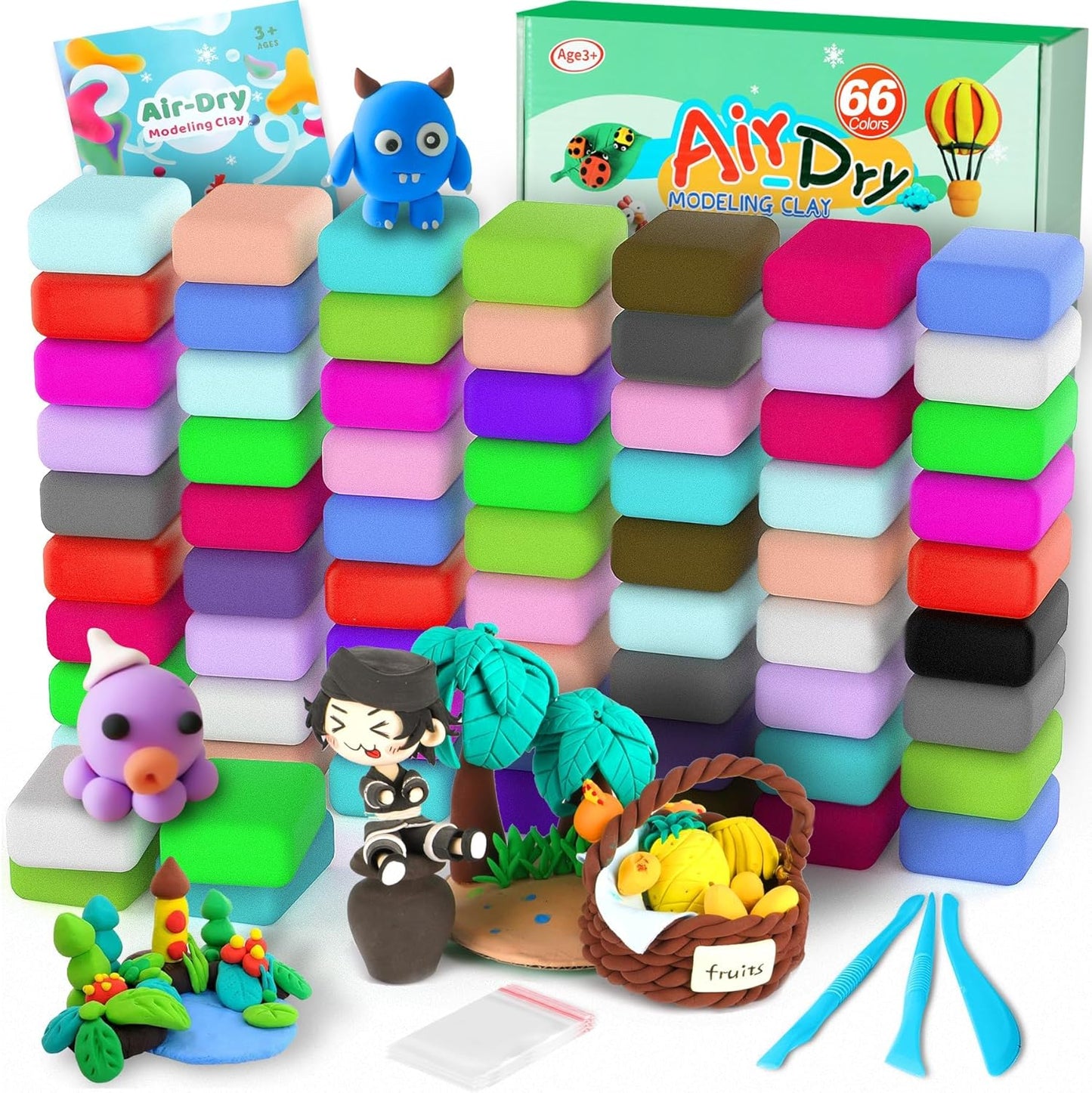 Air Dry Clay 66 Colors, Modeling Clay for Kids, Model Magic Clay, DIY Molding Clay Kit with Sculpting Tools, Soft & Ultra Light, Art and Crafts for Boys and Girls 3-12 Years Old.