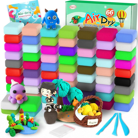 Air Dry Clay 66 Colors, Modeling Clay for Kids, Model Magic Clay, DIY Molding Clay Kit with Sculpting Tools, Soft & Ultra Light, Art and Crafts for Boys and Girls 3-12 Years Old.