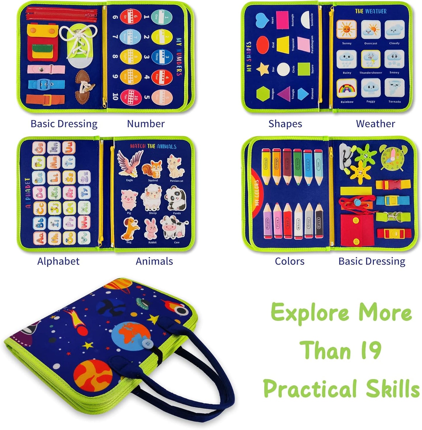 TenFans Busy Board - Montessori Toys for 1 2 3 Years Old - Sensory Toys for Autism - Toddler Toys Gift for Boys & Girls Learning Fine Motor Skills