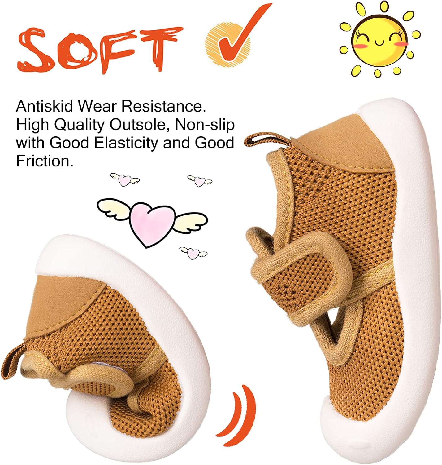 Baby First-Walking Shoes 1-4 Years Kid Shoes Trainers Toddler Infant Boys Girls Soft Sole Non Slip Cotton Canvas Mesh Breathable Lightweight TPR Material Slip-on Sneakers Outdoor