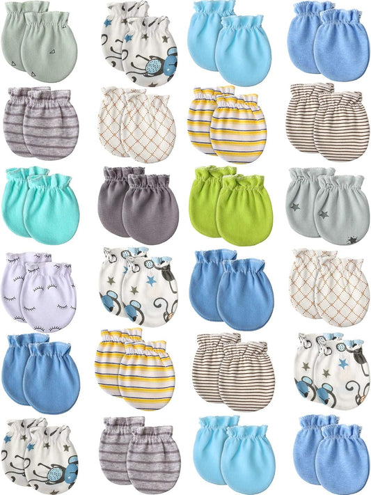 24 Pairs Newborn Baby Mittens Unisex Cute Glove No Scratch Baby Mittens Gloves for 0-6 Months Boys Girls