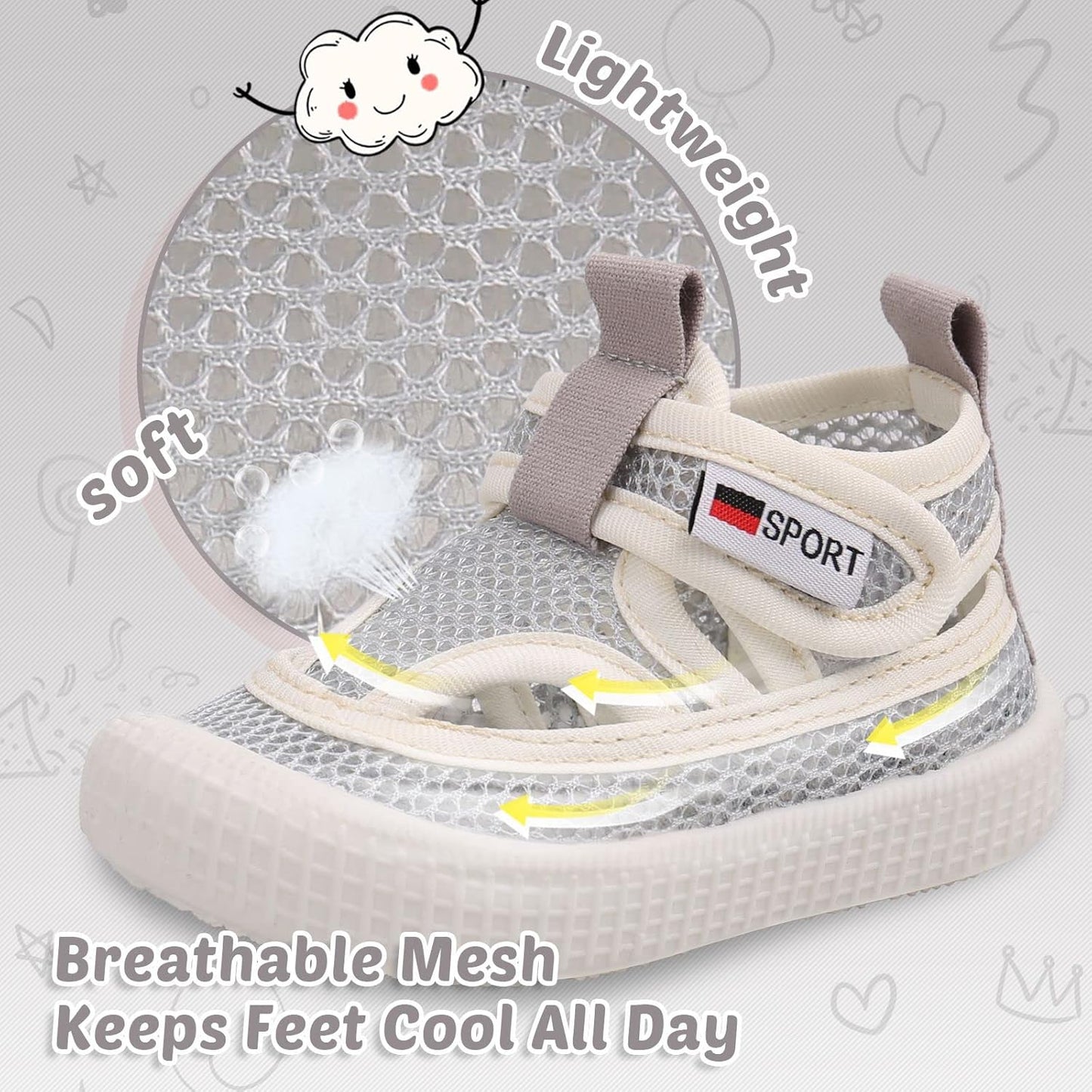 Baby Walking Shoes Toddler Girl Boy Soft Sole Breathable Mesh Slip on Summer Wide Shoes Infant Flexible Lightweight Non-Slip Safer Causal Tennis Shoes Toddler First Walkers Shoes Rubber Soles Outdoor