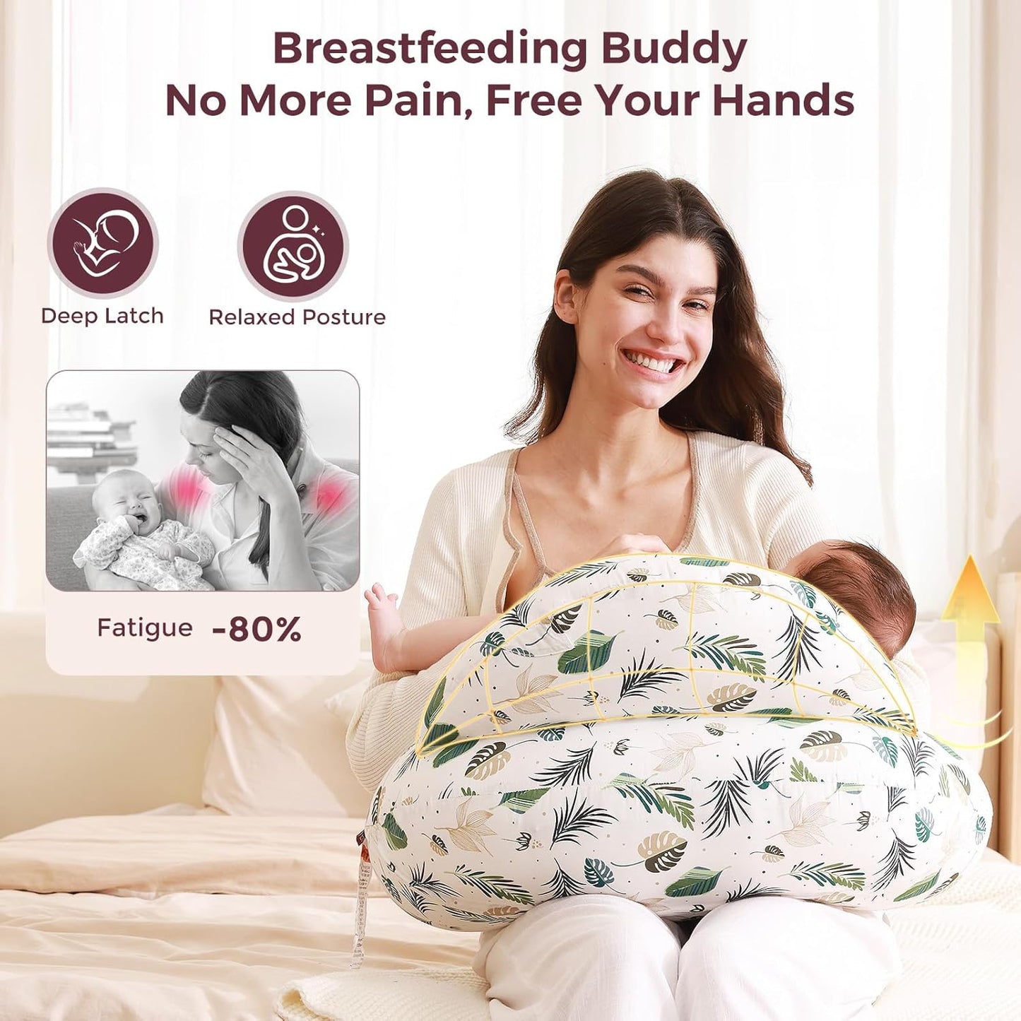 Momcozy Pioneering Safety Fence Nursing Pillow for Breastfeeding- Wider Feeding Pillows for More Support for Mom & Baby- Easier Nursing & Hand Free- Fit for All, Removable Cotton Cover