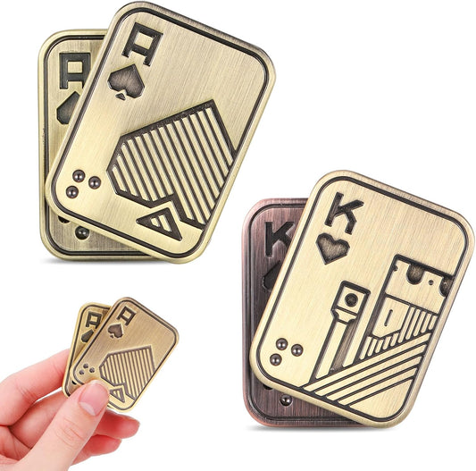 2Pcs Metal Fidget Slider, Metal Fidget Toy Fidget Slider for Adults Magnet Fidget Toy EDC Fidget Clicker Metal Poker Push Card Fidget Slider Stress Relief Toy,Bronze