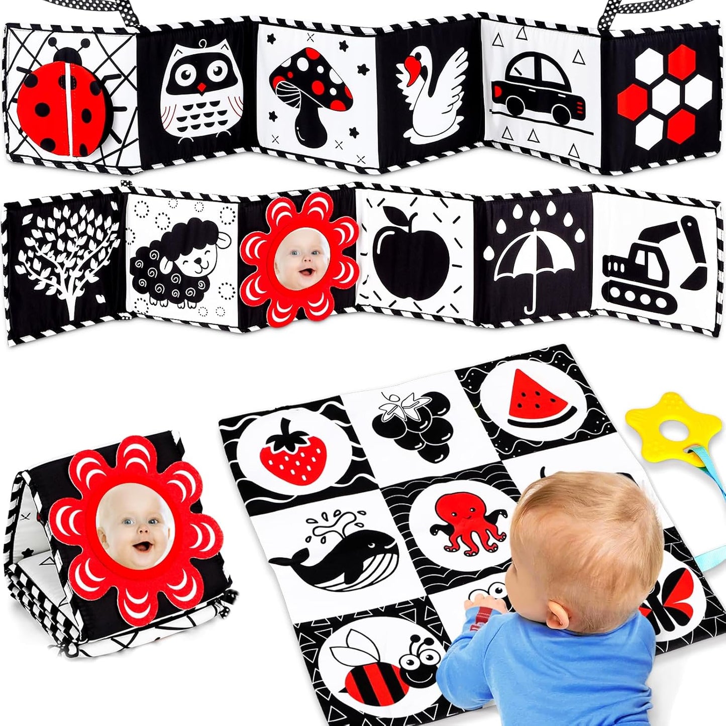 High Contrast Baby Toys for Newborn Infant 0-6 Months Montessori Tummy Time Black and White Sensory Crinkle Toys 0-3 3-6 Months Soft Books Carseat Toys for Baby Boys Girls Easter Basket Stuffers Gifts