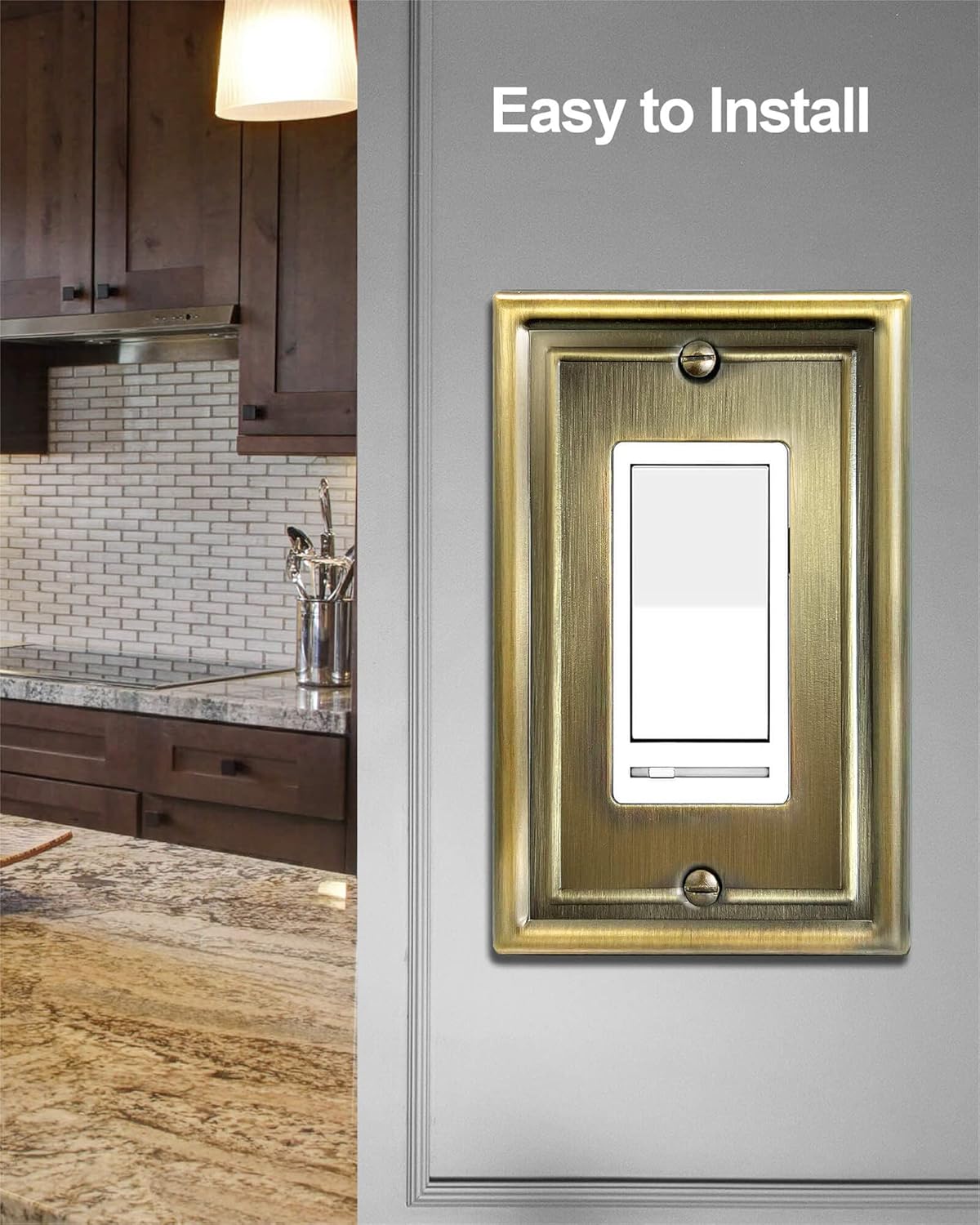 Decorator/Rocker Wall Plate for Dimmer Switch, GFCI Outlet and Receptacal, Metal Outlet Covers Switch Plate, Antique Brass, Single Gang, 4 Pack