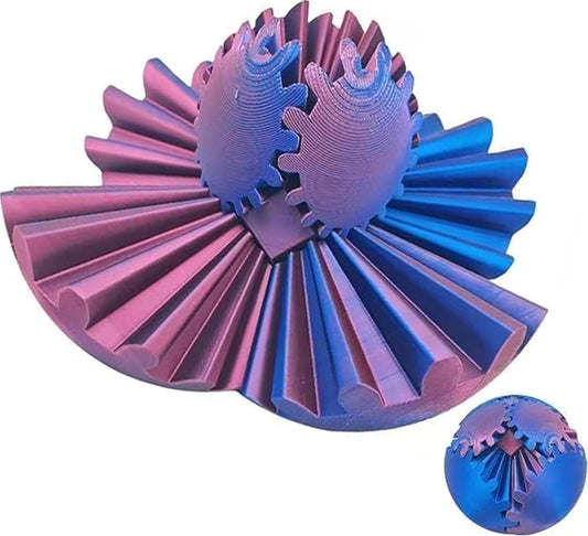 Gear Ball for ADHD 3D Printed Gear Ball Spin Ball Fidget Toy - Gearsphere Gear Ball for Stress and Anxiety Relaxing Fidget Ball - Ideal for Sensory Needs and Autism (Red Blue)