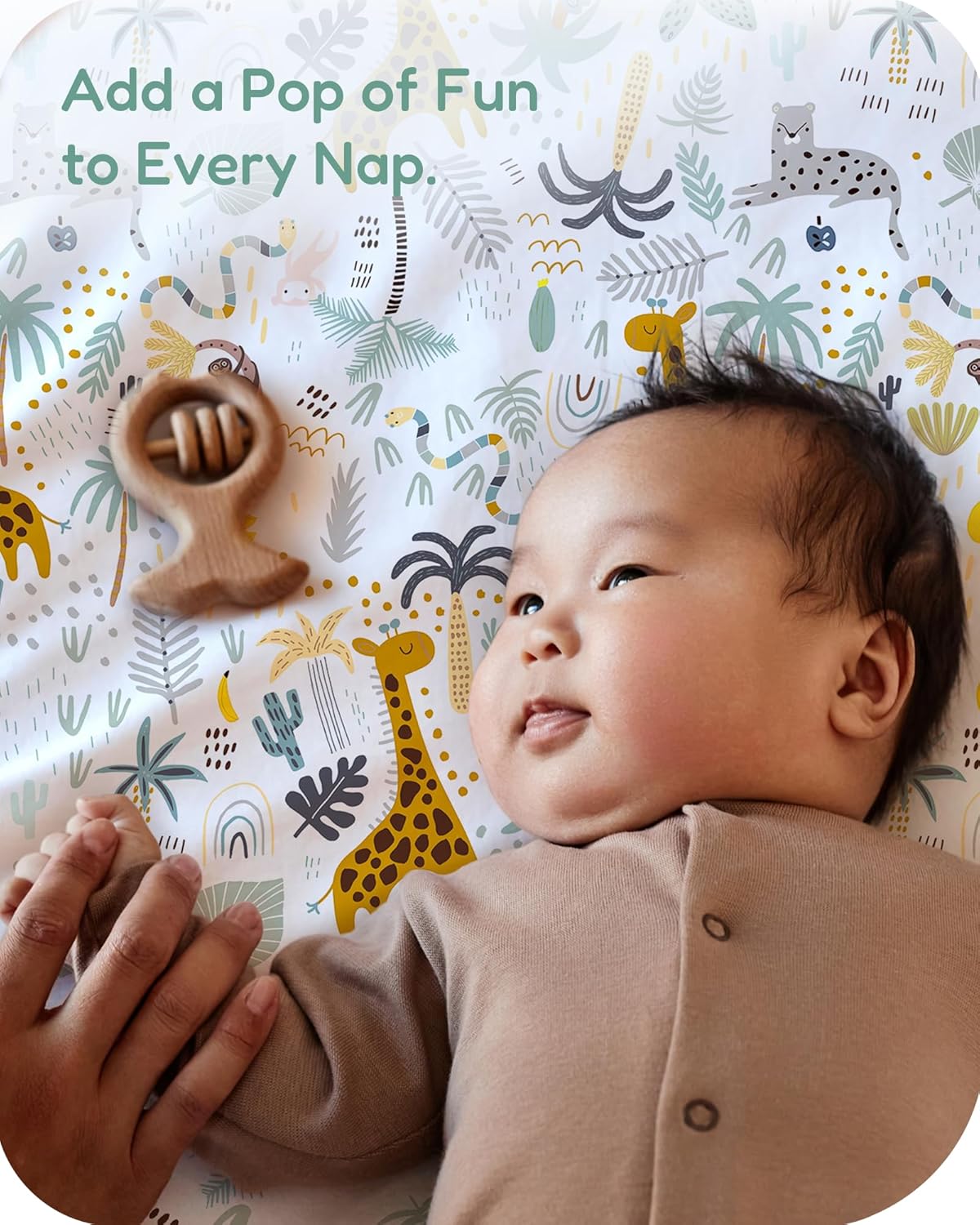 Pack and Play Sheets Fitted, Soft Green+Giraff, Breathable and Cozy, Hypoallergenic, 2 Pack for Boys and Girls