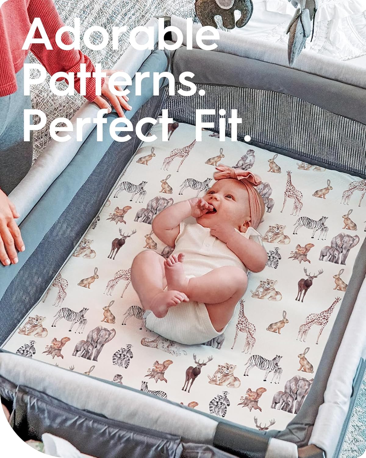 Graco Pack and Play Fitted Sheets - 2 Pack Mini Crib Sheets, Hypoallergenic and Soothing, Premium Jersey Fabric, Safari Sea Animals Pattern