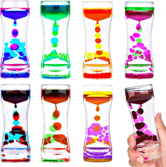 Liquid Motion Bubbler Timer Sensory Toy, 8 Pack Mix Colors Drip Water Oil Timer for Desktop Play Toys for Activity, Relaxing, Anxiety, Autism, ADHD Office Home