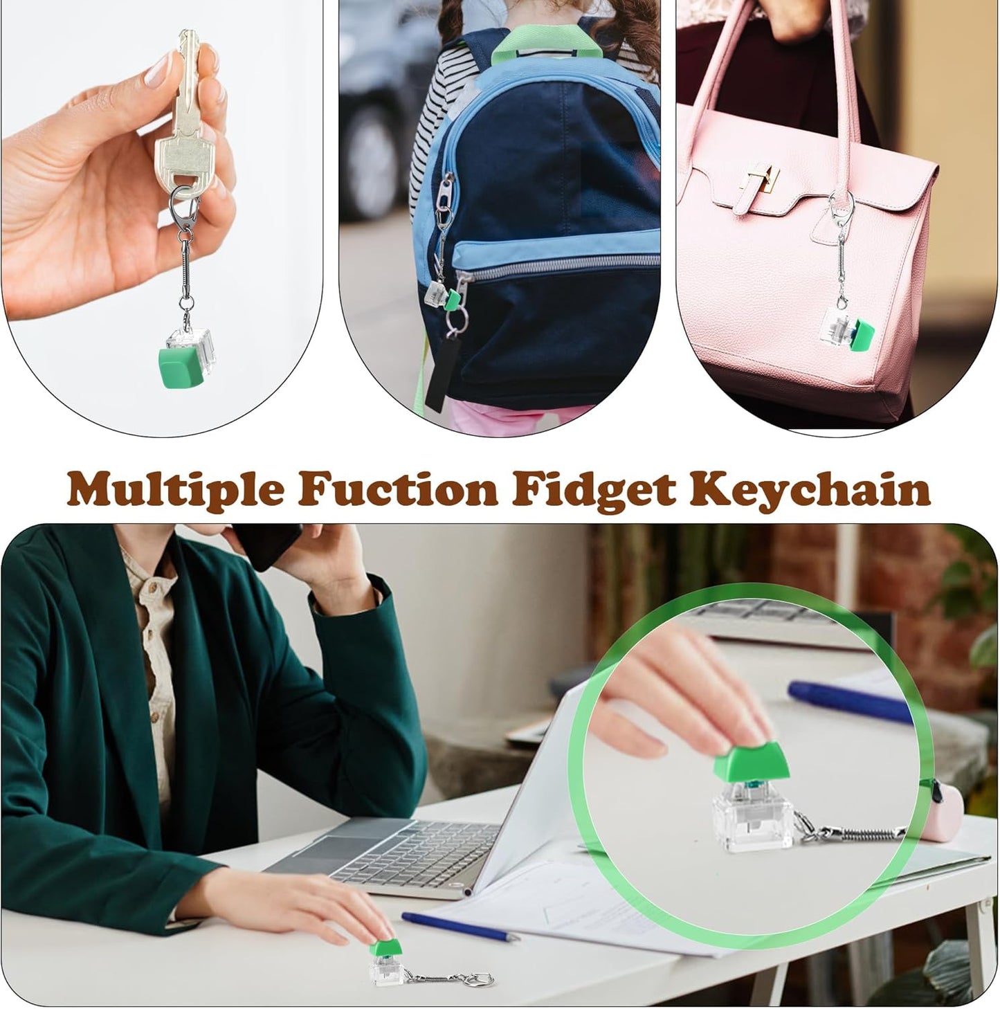Fidget Toy Pack, Fidget Toy Adults, Party Favor Toys for Kids with Fidget Spinner, Fidget Keychain Keyboard, Fridge Magnets Men, Fidget Pad (Green)