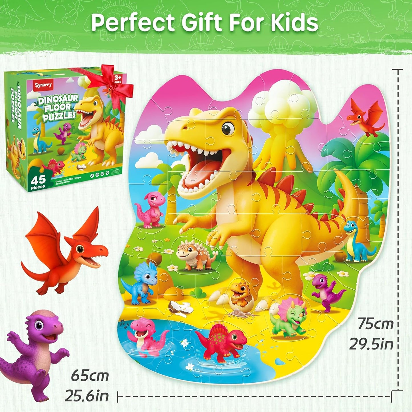SYNARRY Dinosaur Floor Puzzles for Kids Ages 4-6, Large 45 Piece Floor Puzzles for Kids Ages 3-5, Dinosaur Puzzles for 4-8 Years Old, Dino Toys Gifts for 3 4 5 6 7 8 Years Old Boys Girls Child